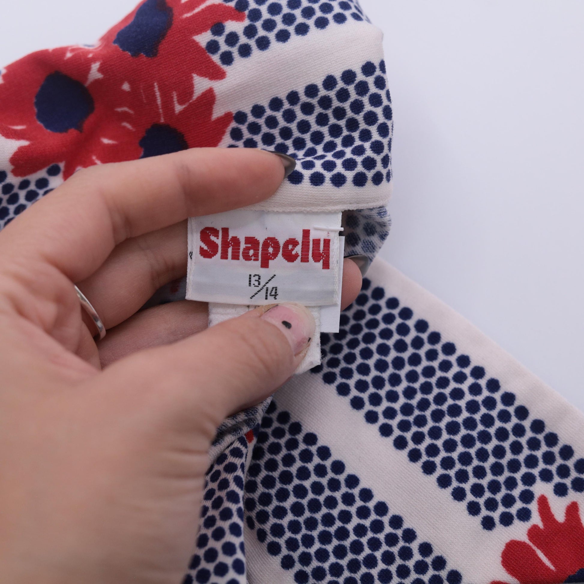 70s Shapely Floral Striped Button Down Shirt Navy Red Daisy Large L