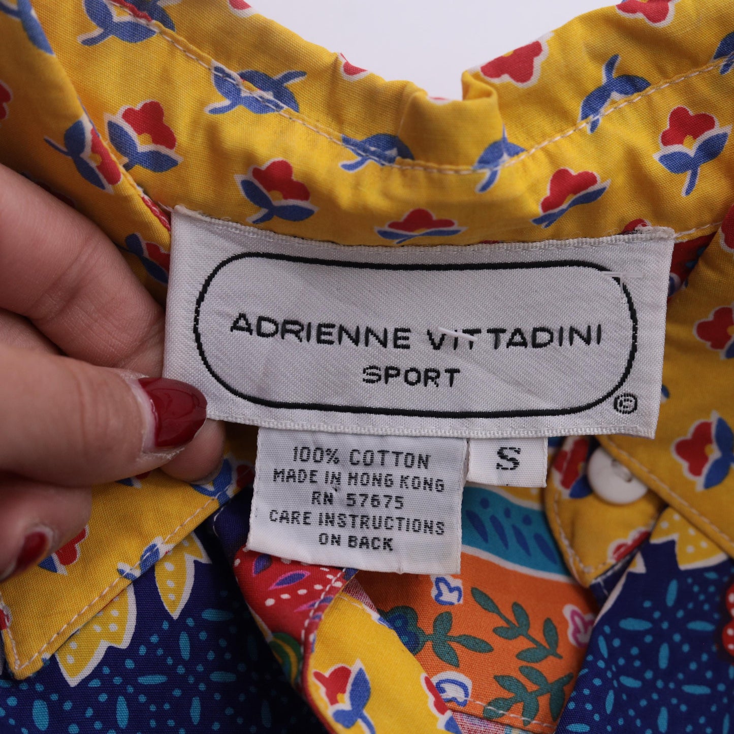 90s Adrienne Vittadini Patchwork Floral Cotton Shirt Small S