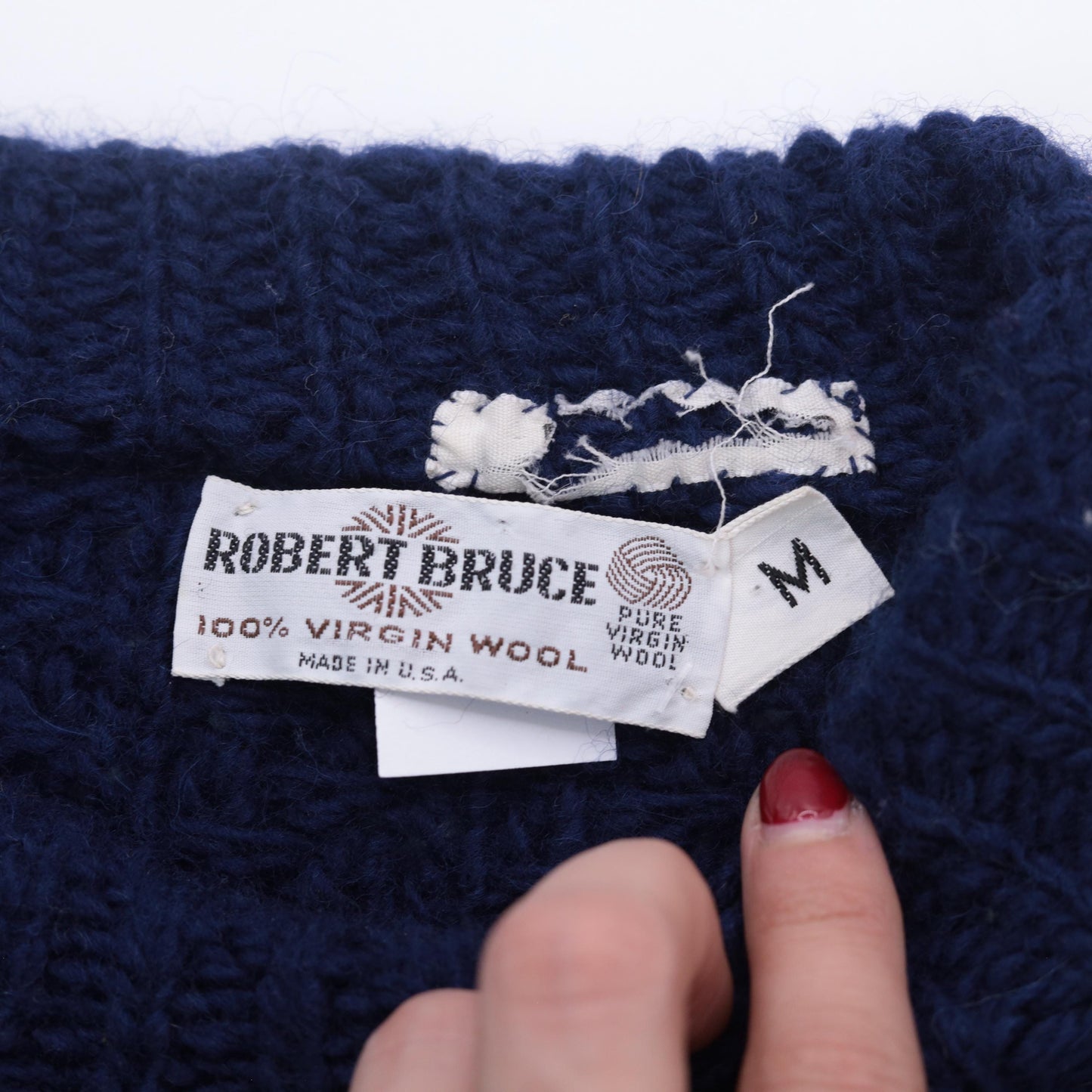 80s Robert Bruce Navy Wool Chunky Knit Crewneck Pullover Medium M