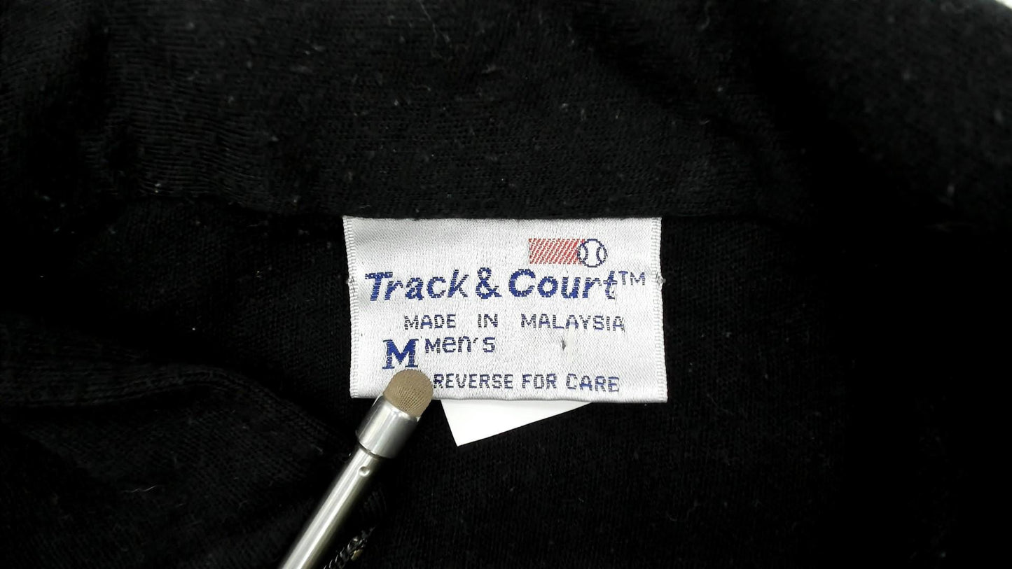 80s Track and Court Jacket Black Red White Color Block Zip Mock Neck Medium