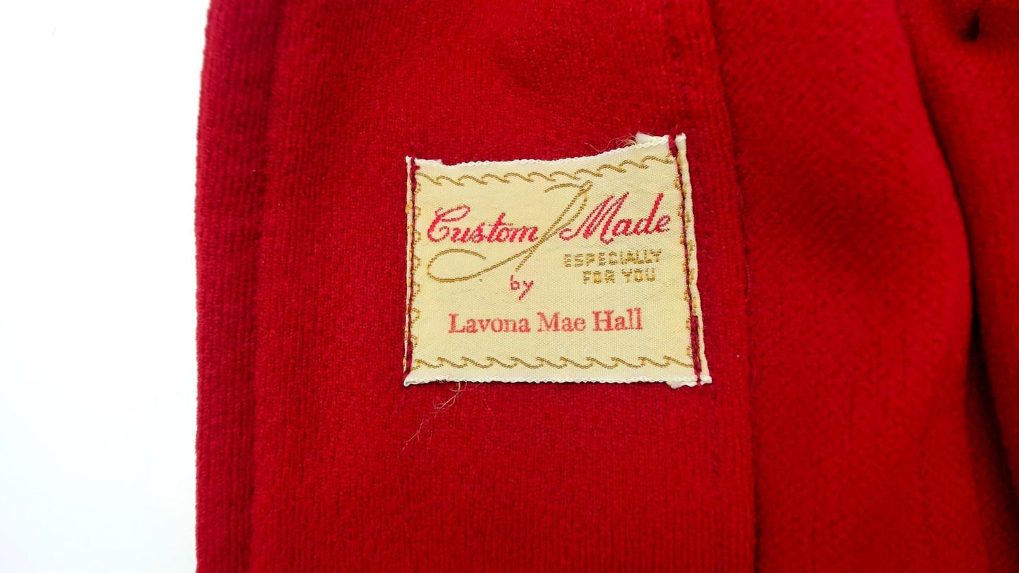 70s Red Wrap Jacket Belted Waist Wide Lapel Deep V Neck Medium