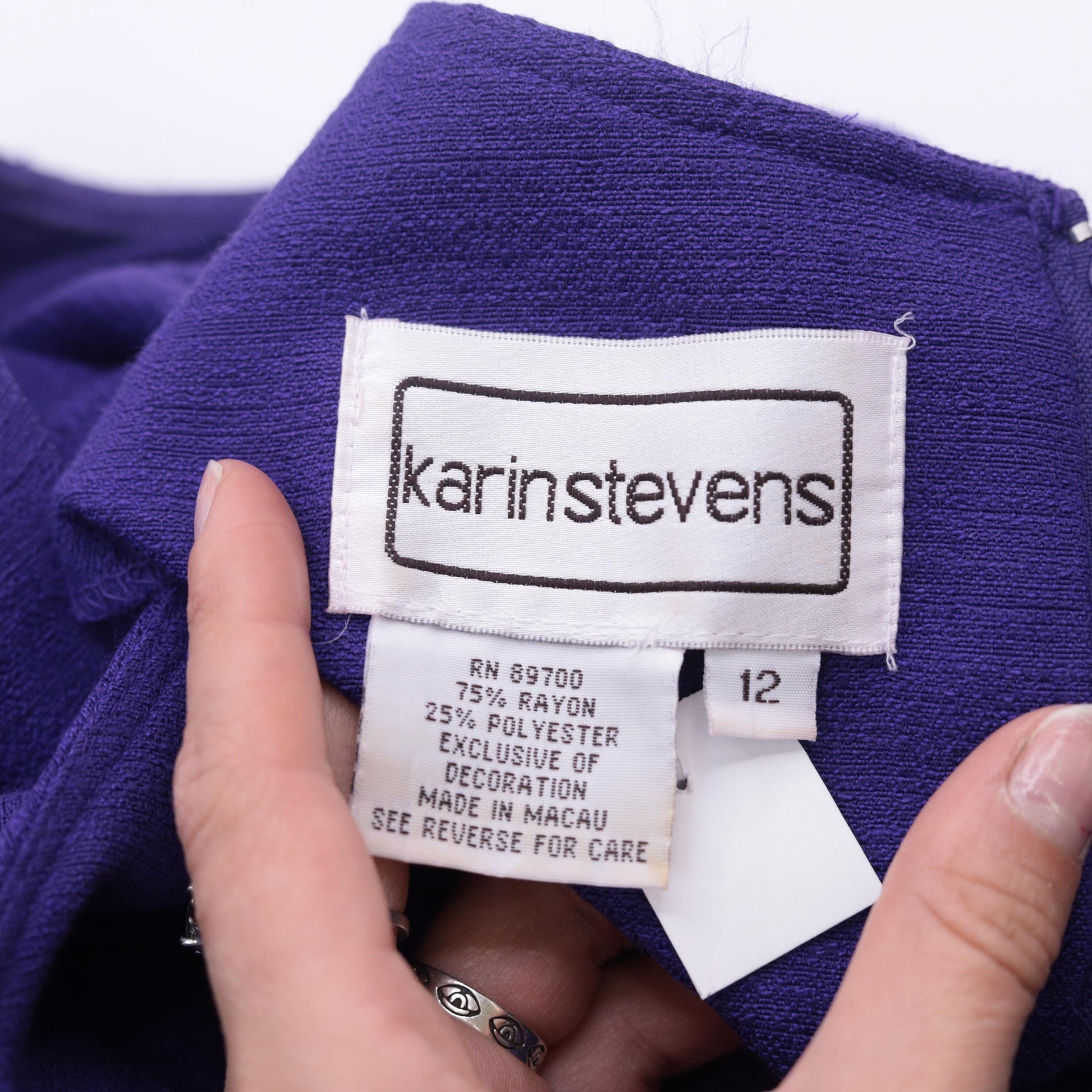 90s Karin Stevens Purple Maxi Dress Embroidered Sleeveless Large L