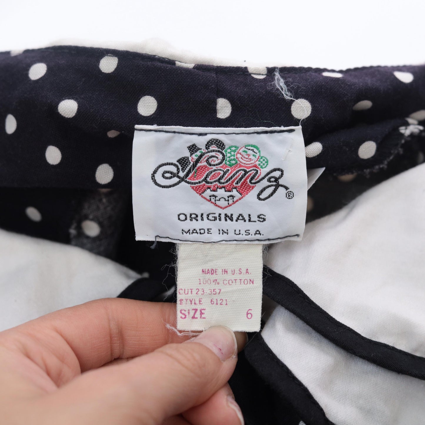 80s Lanz Originals Black White Polka Dot Midi Dress Peter Pan Collar Small