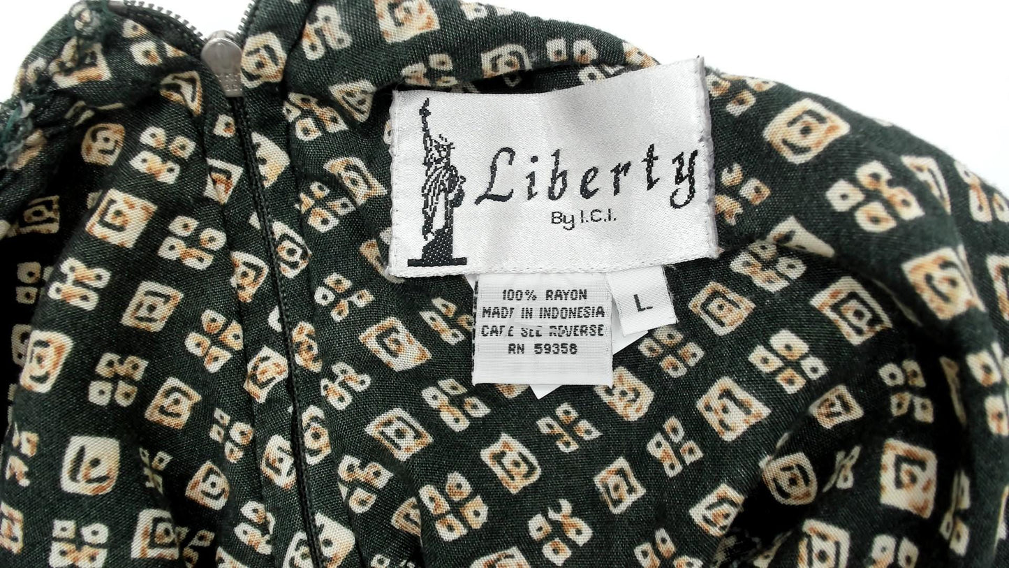 90s Liberty Geometric Mini Romper Forest Green Cream Sleeveless Small