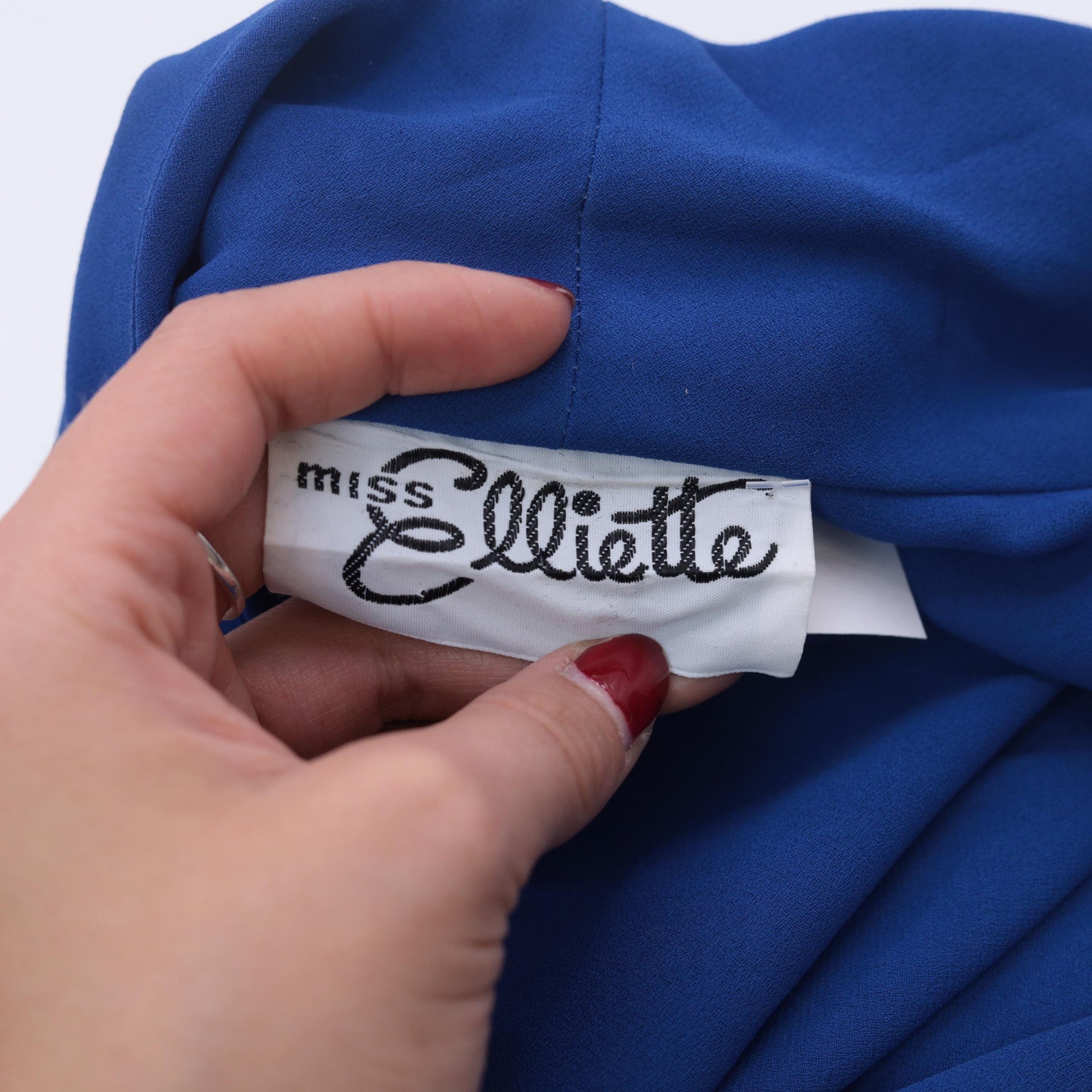 80s Royal Blue Wrap Dress Miss Elliette Midi Tie Waist Long Sleeve Large L