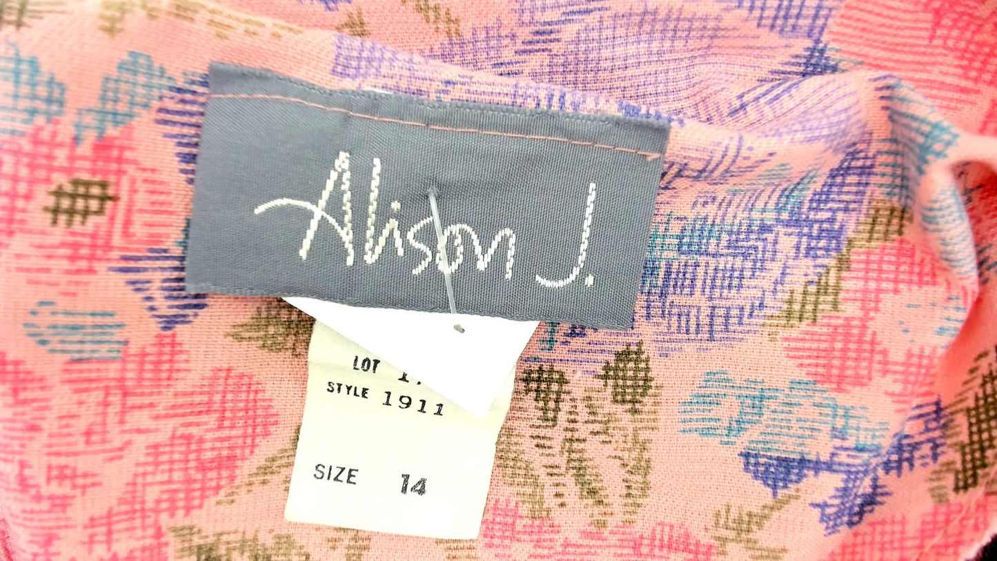 90s Alison J Floral Cropped Blouse Pink Purple Rose Puff Sleeve Medium