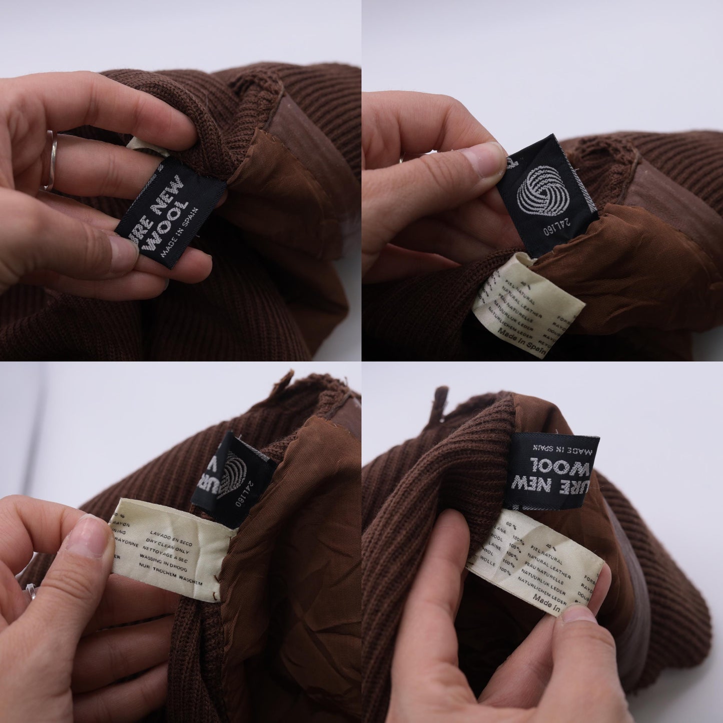 80s Torras Brown Leather Bomber Jacket Wool Knit Sleeves Elbow Patch Large