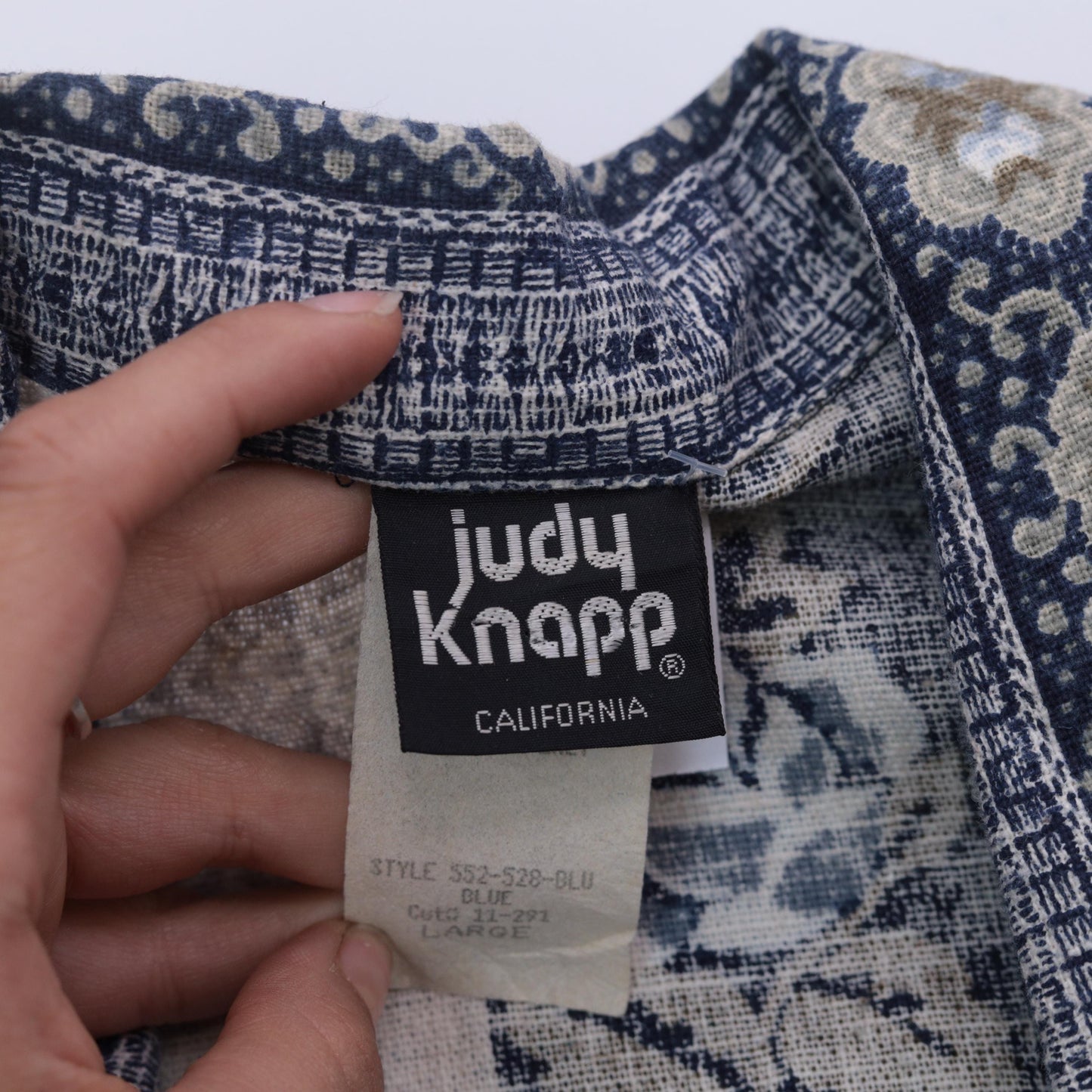 90s Judy Knapp Floral Tapestry Blazer Blue Cotton Linen Blend Single Button Large L