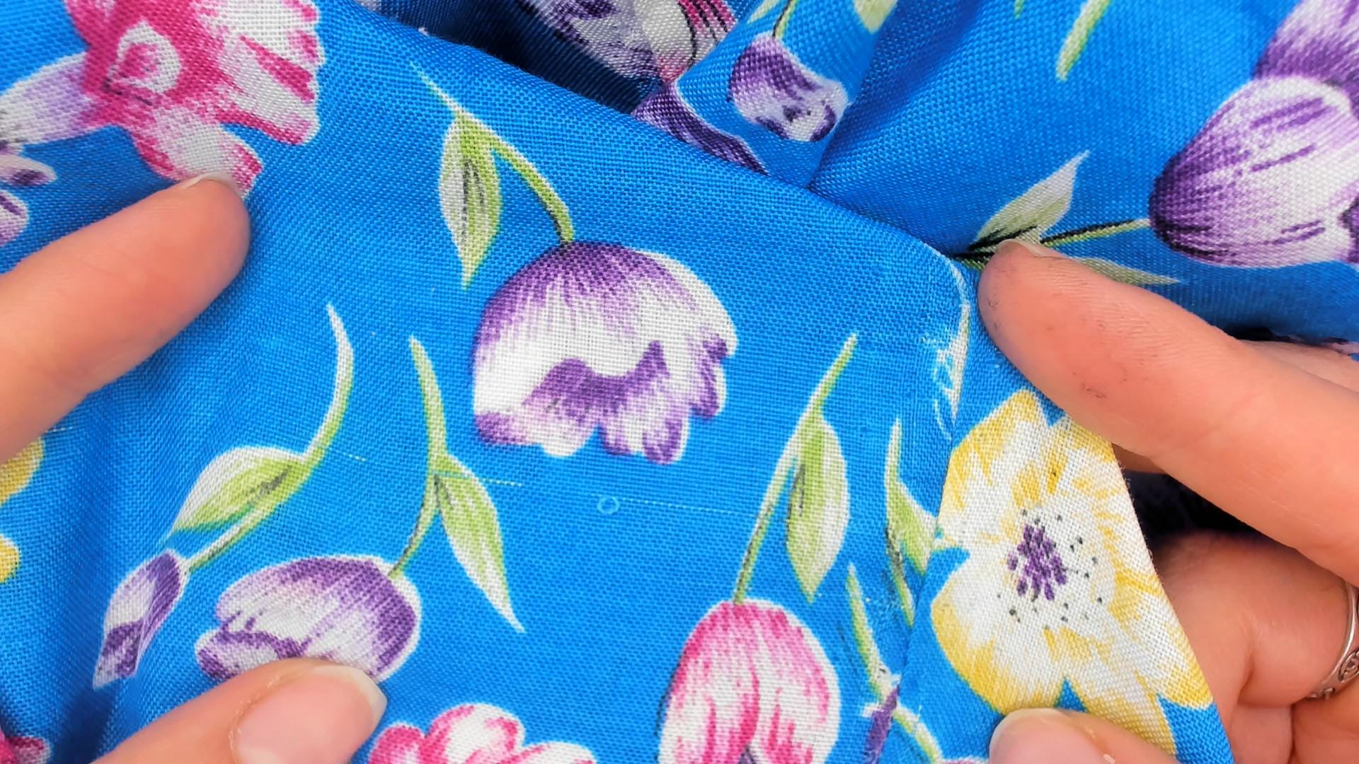 80s Blue Floral Tulip Mini Dress Sleeveless V Neck Babydoll Pockets Small