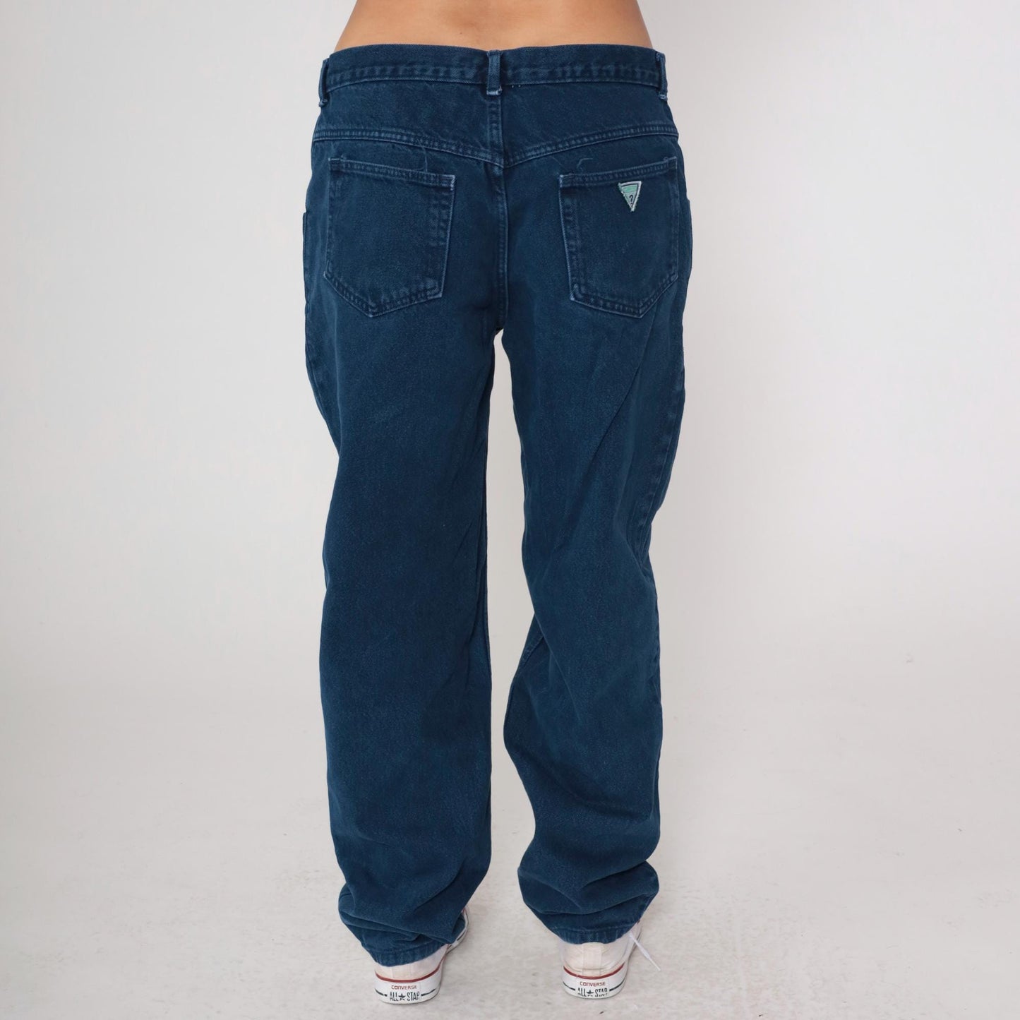 90s Guess High Waist Straight Leg Mom Jeans Dark Blue Denim Large L