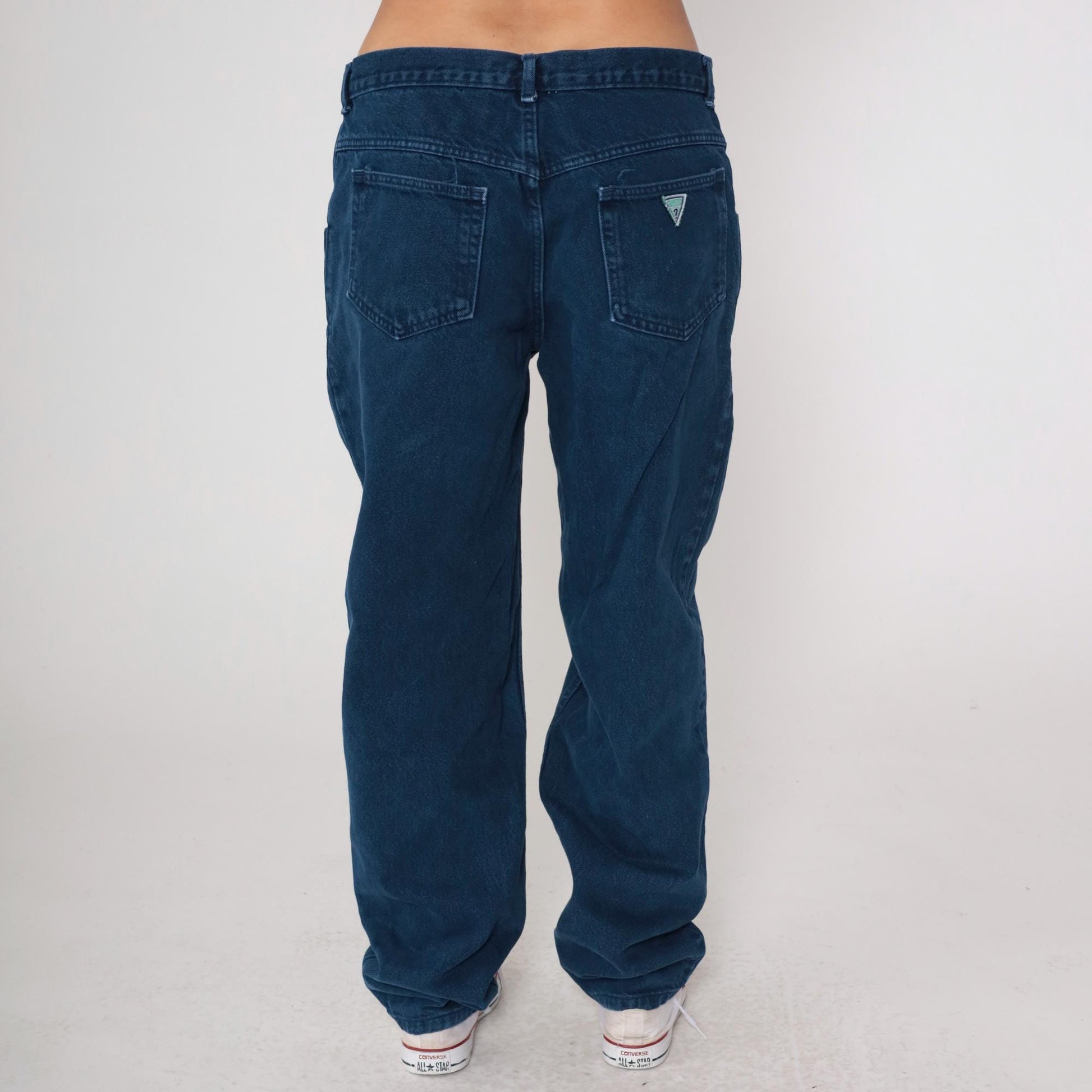 90s Guess High Waist Straight Leg Mom Jeans Dark Blue Denim Large L