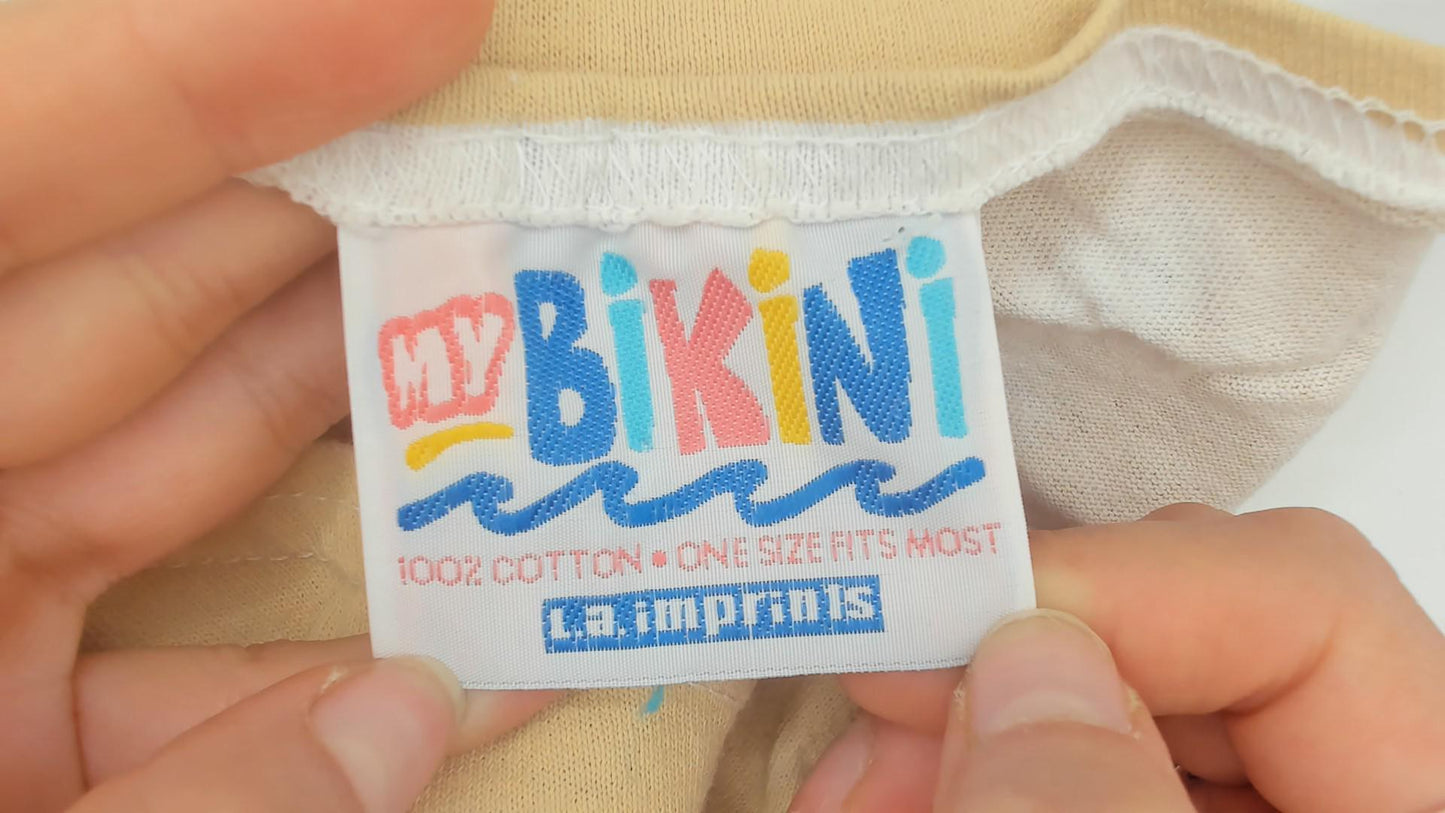 90s My Bikini Puerto Rico Flag Novelty Tee White Cotton Beach Cover Up