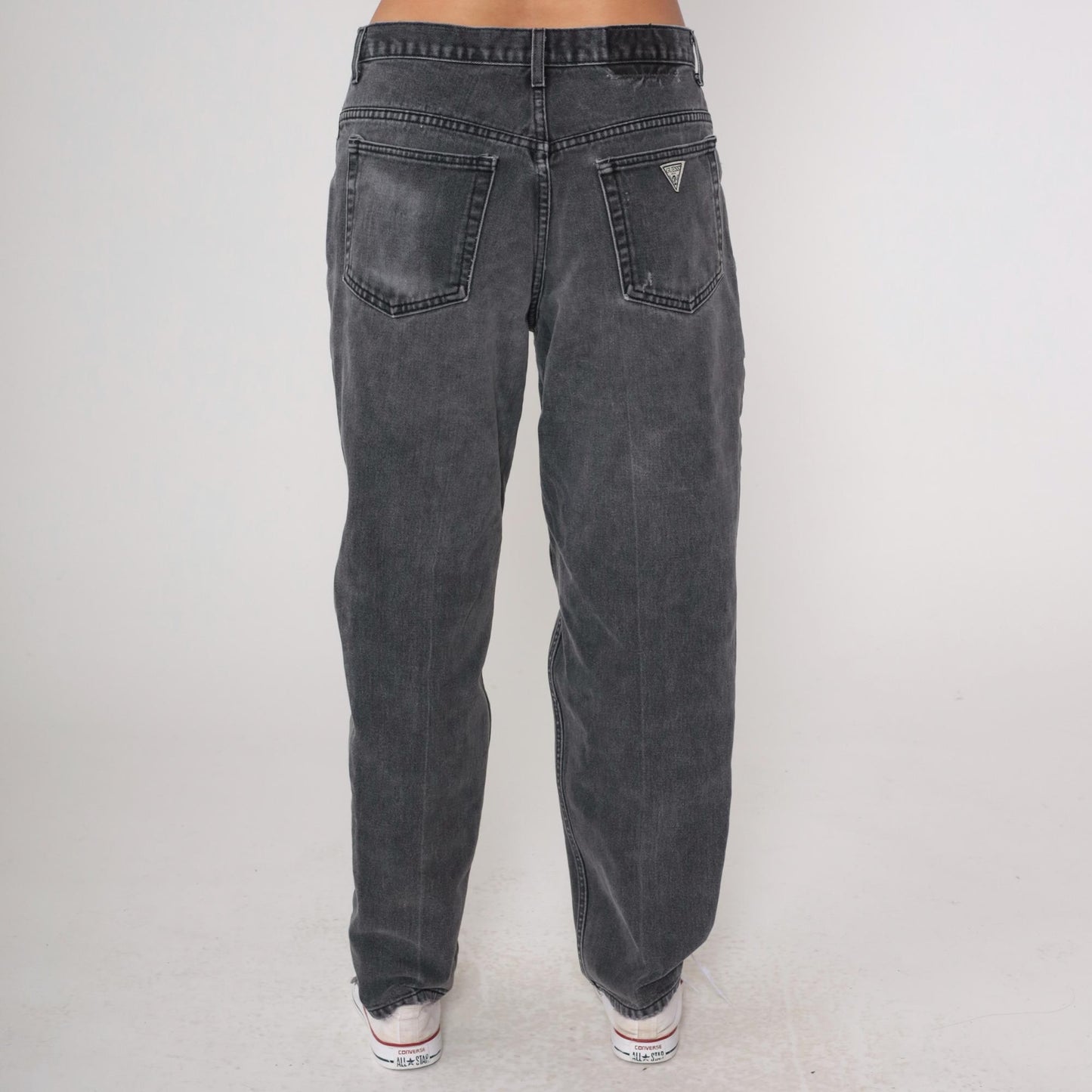 90s Guess Black Denim High-Waist Tapered Mom Jeans 34x30
