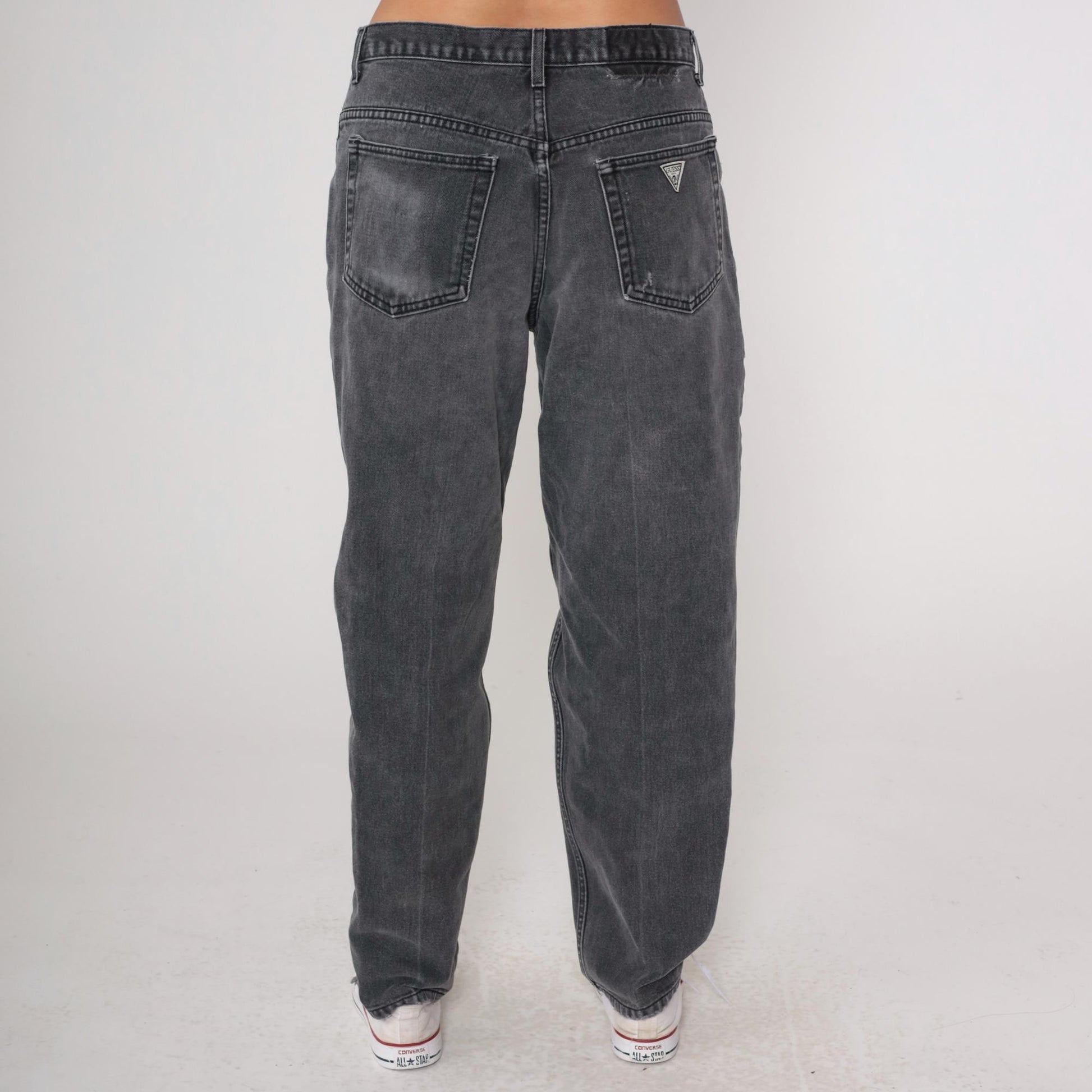 90s Guess Black Denim High-Waist Tapered Mom Jeans 34x30
