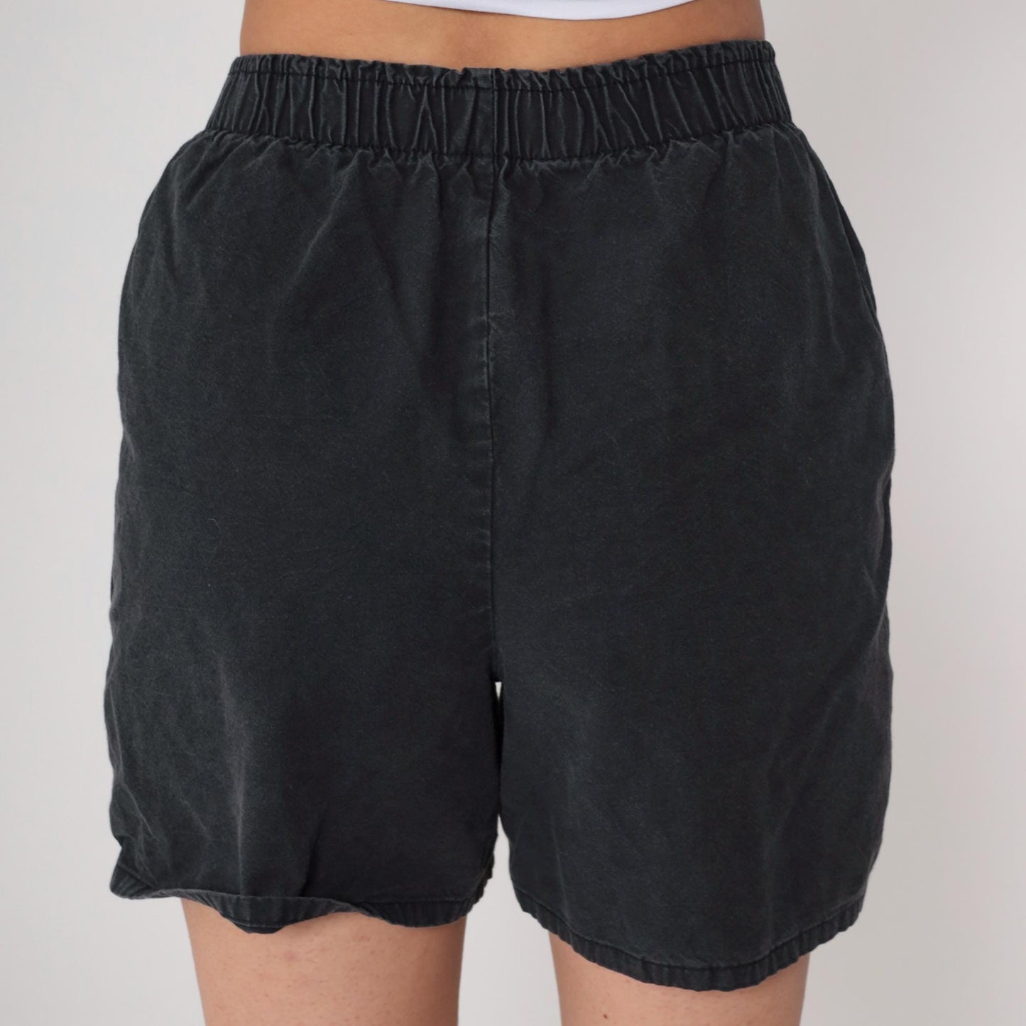 90s Cherokee Black Cotton Utility Shorts Elastic Waist Small