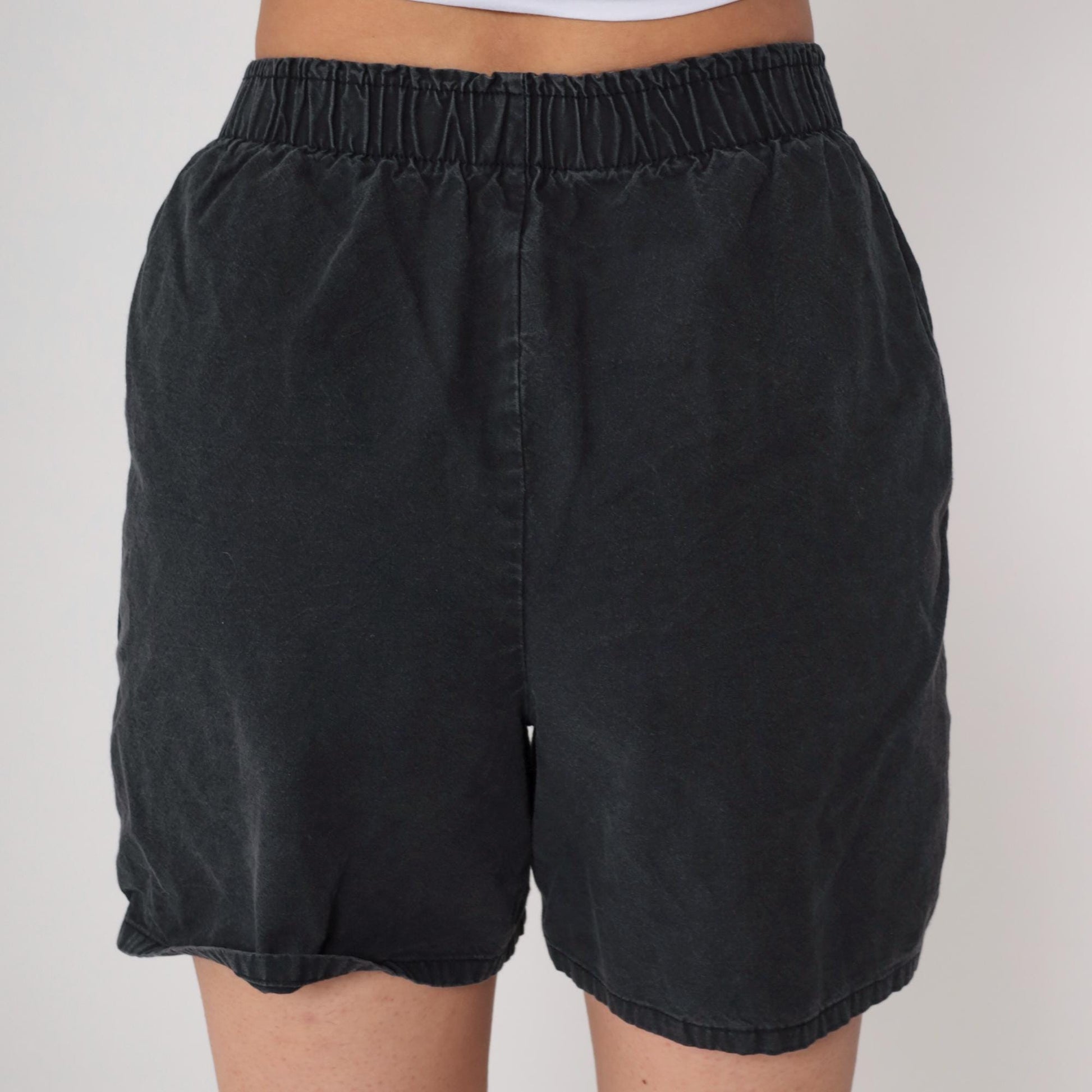 90s Cherokee Black Cotton Utility Shorts Elastic Waist Small