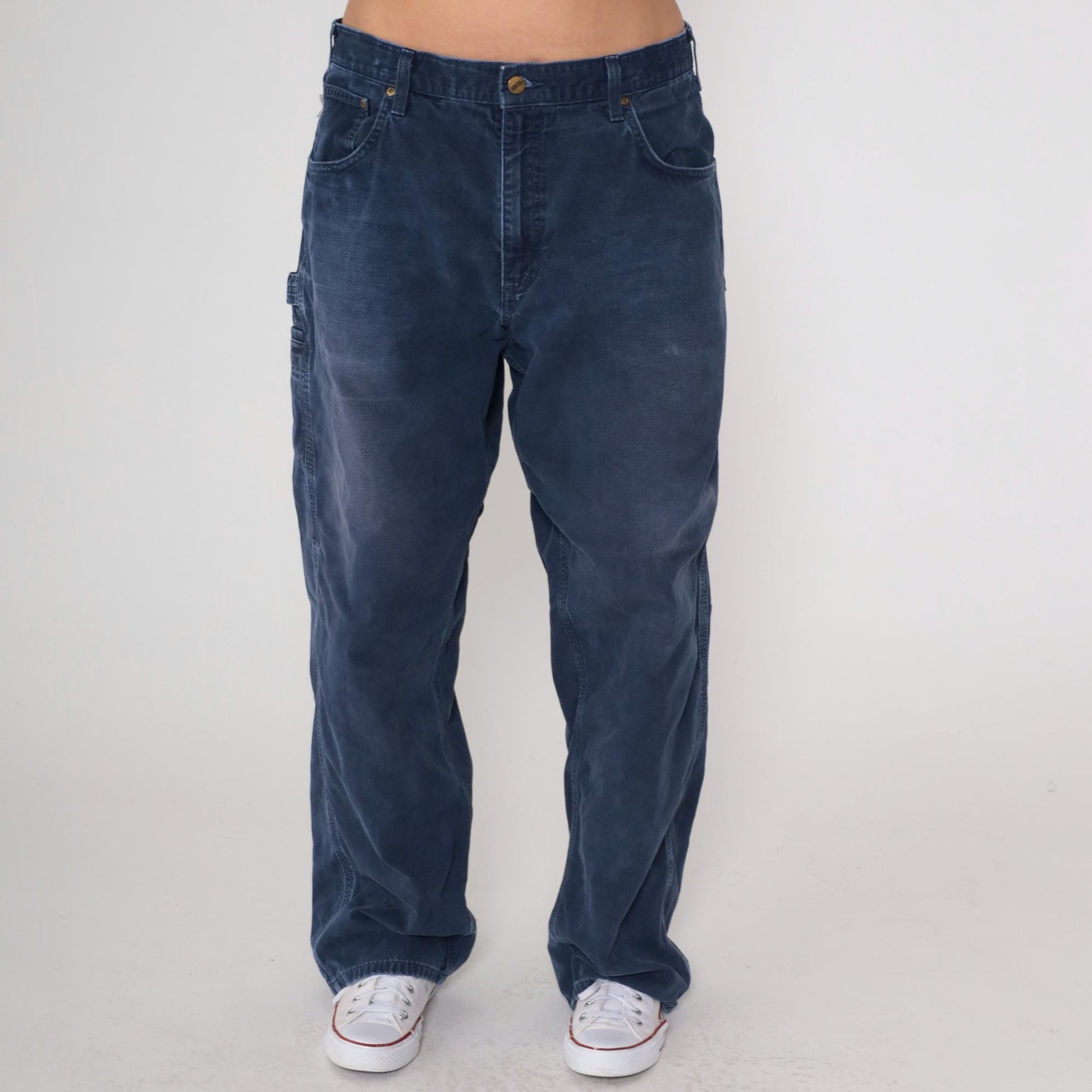 Y2K Carhartt Navy Straight Leg Work Pants Hammer Loop 38x32