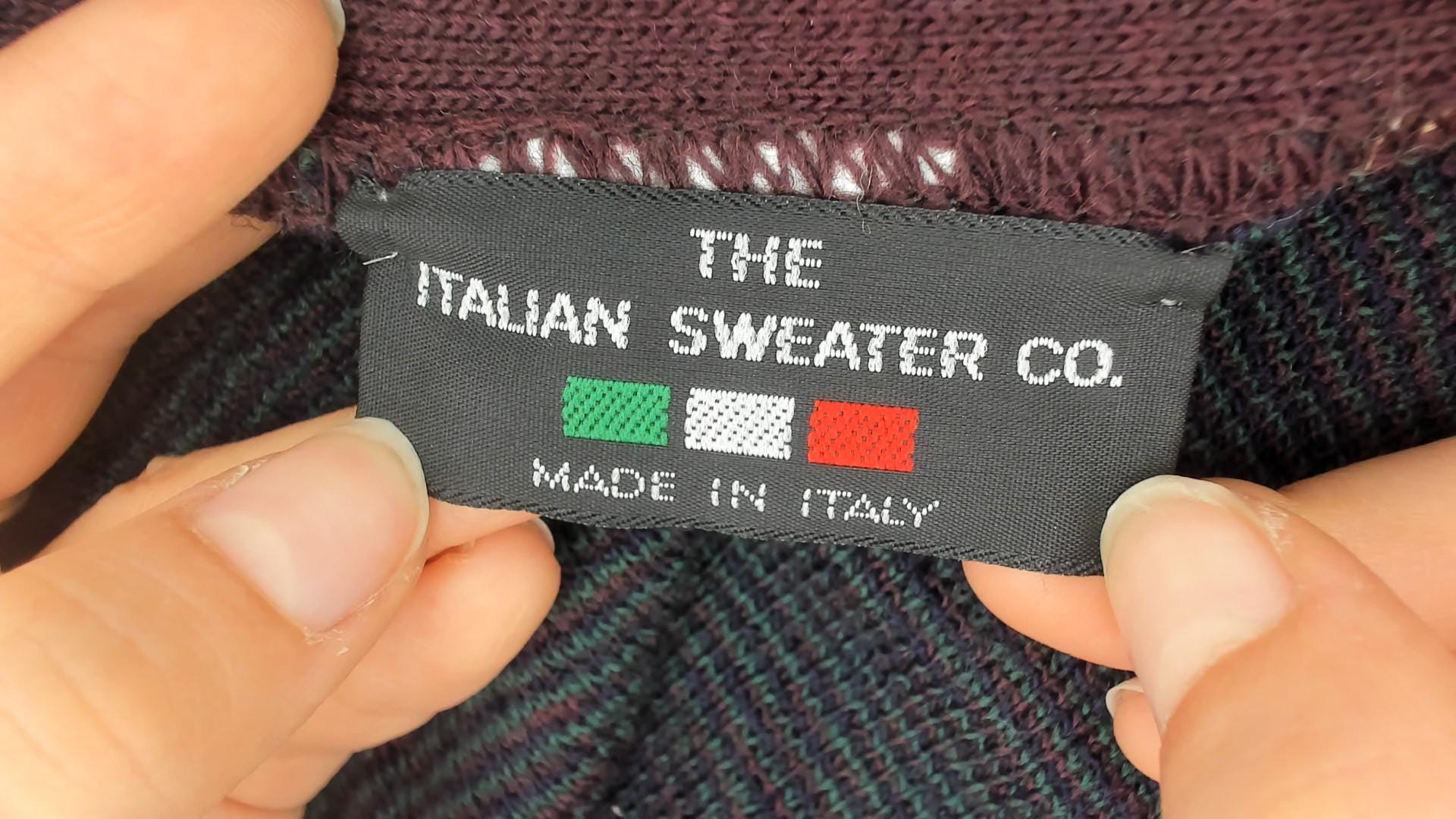 90s The Italian Sweater Co. Argyle Vest Burgundy Navy Green Wool Large L
