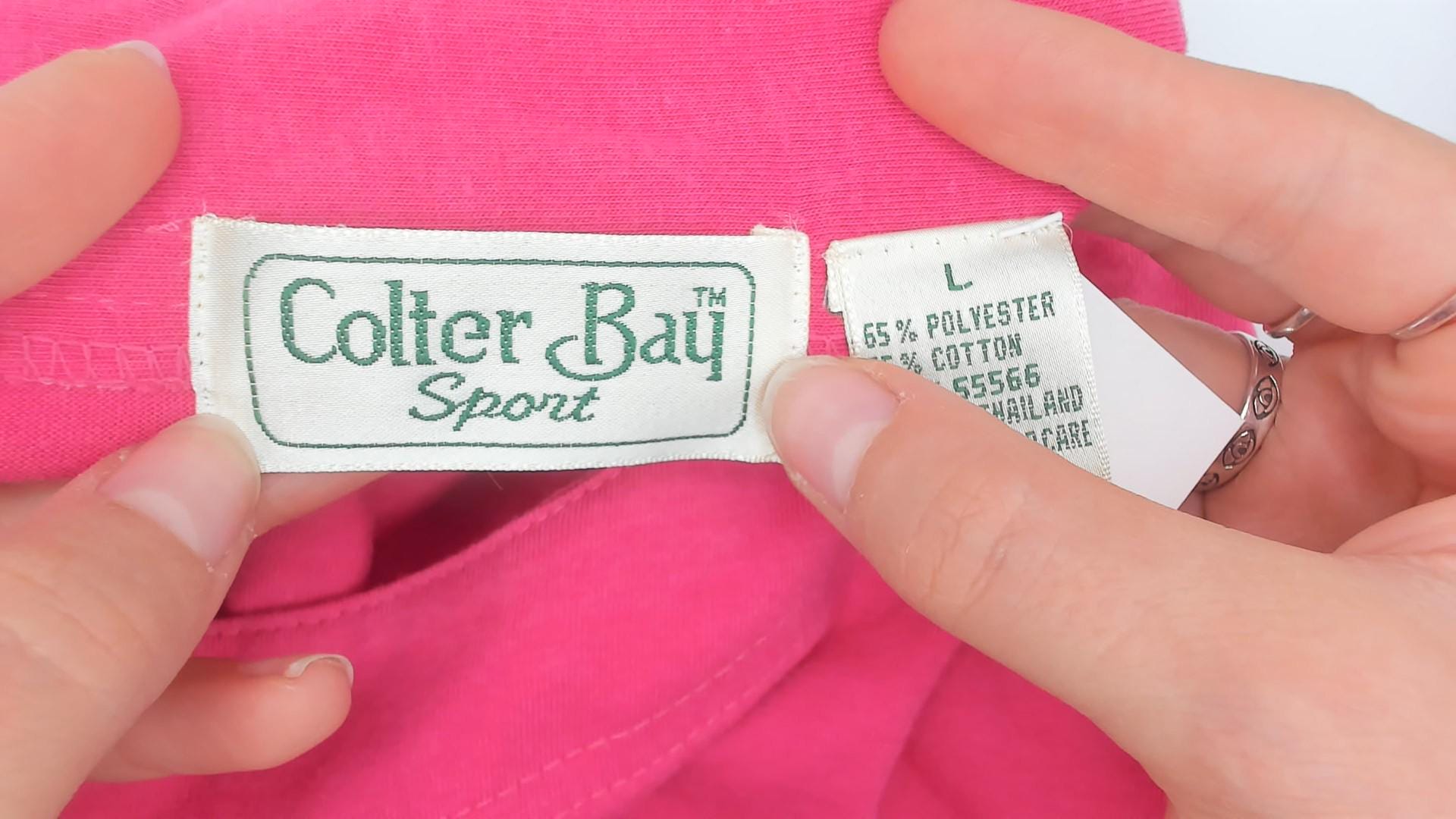 90s Colter Bay Sport Hot Pink T-Shirt Floral Embroidered Pocket Tee Large L