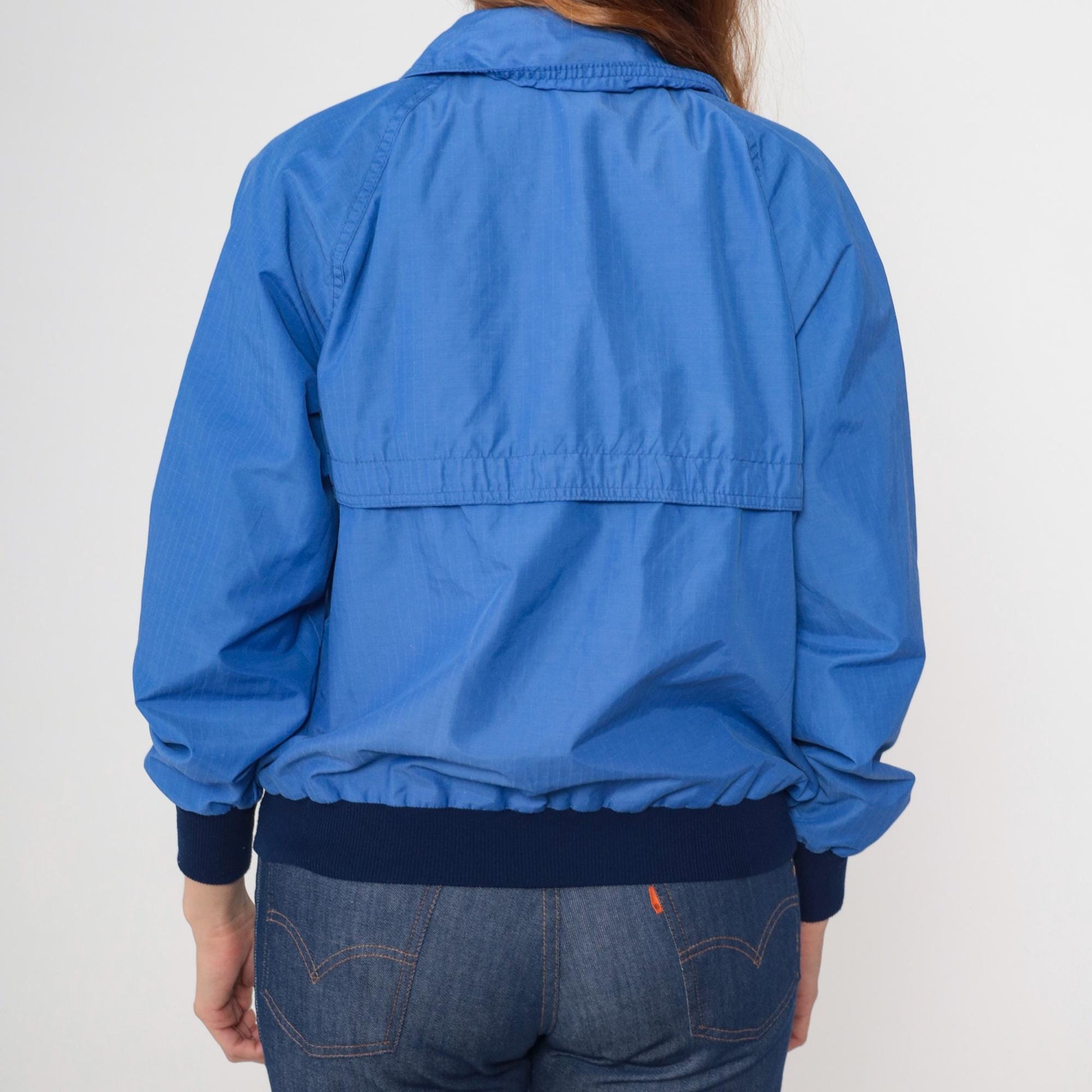 80s Royal Blue Windbreaker Jacket Raglan Sleeve Zip Up Medium M