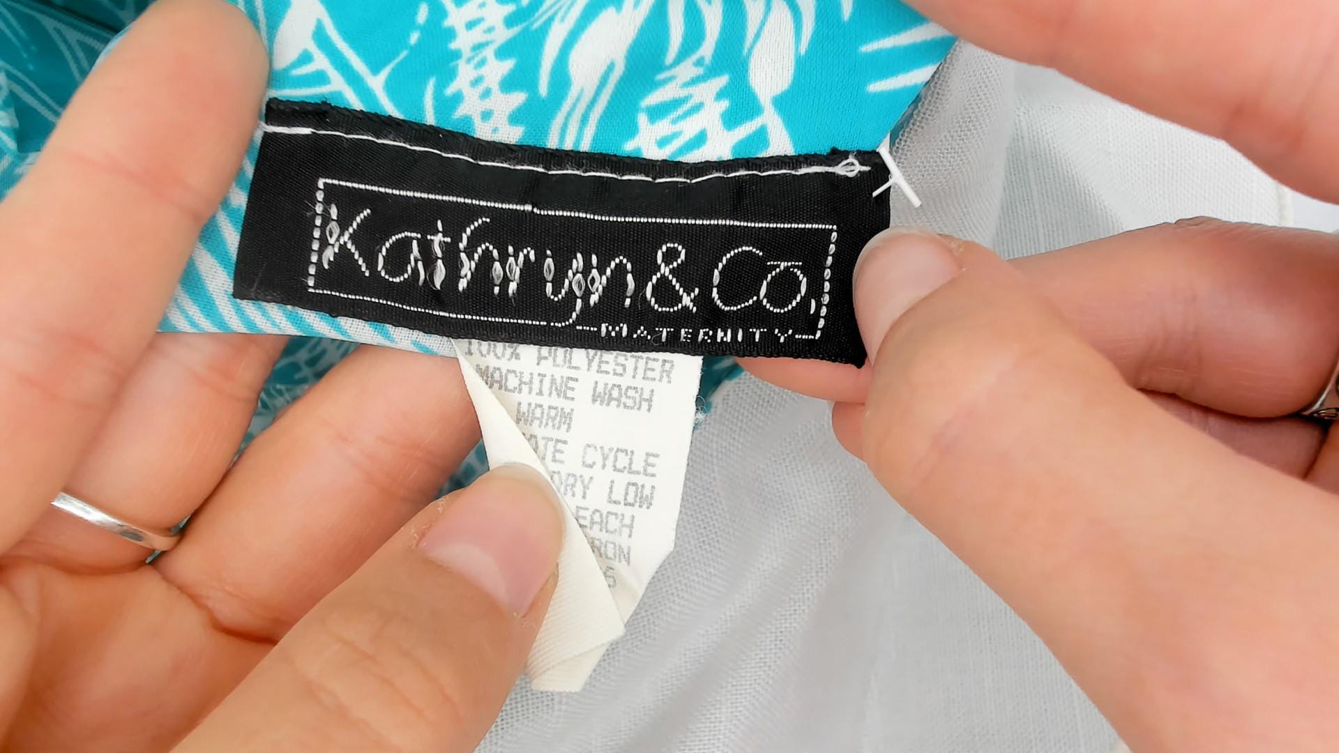 80s Kathryn & Co Leaf Print Midi Dress Teal Peter Pan Collar Puff Sleeve Medium