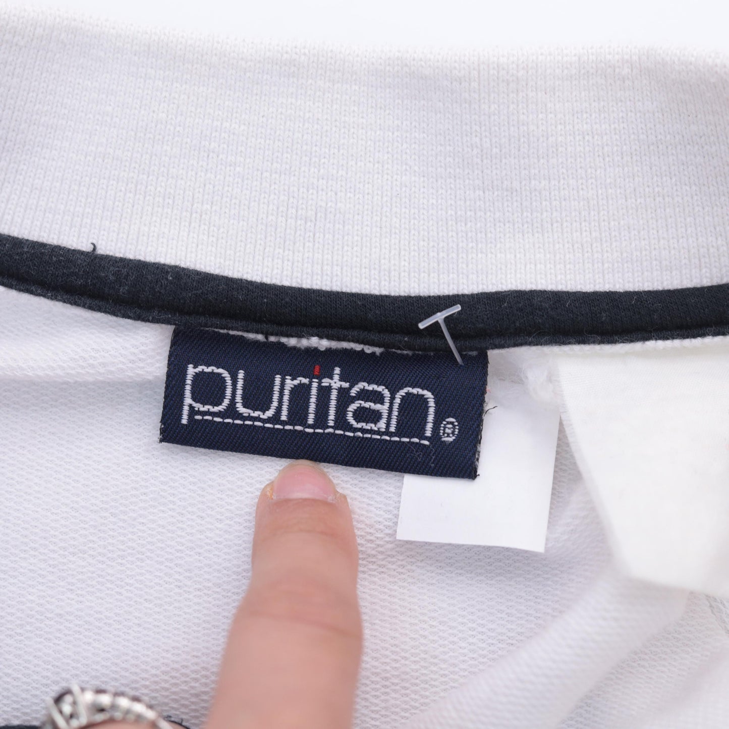 90s Puritan Polo Shirt White Taupe Black Striped Colorblock Large L