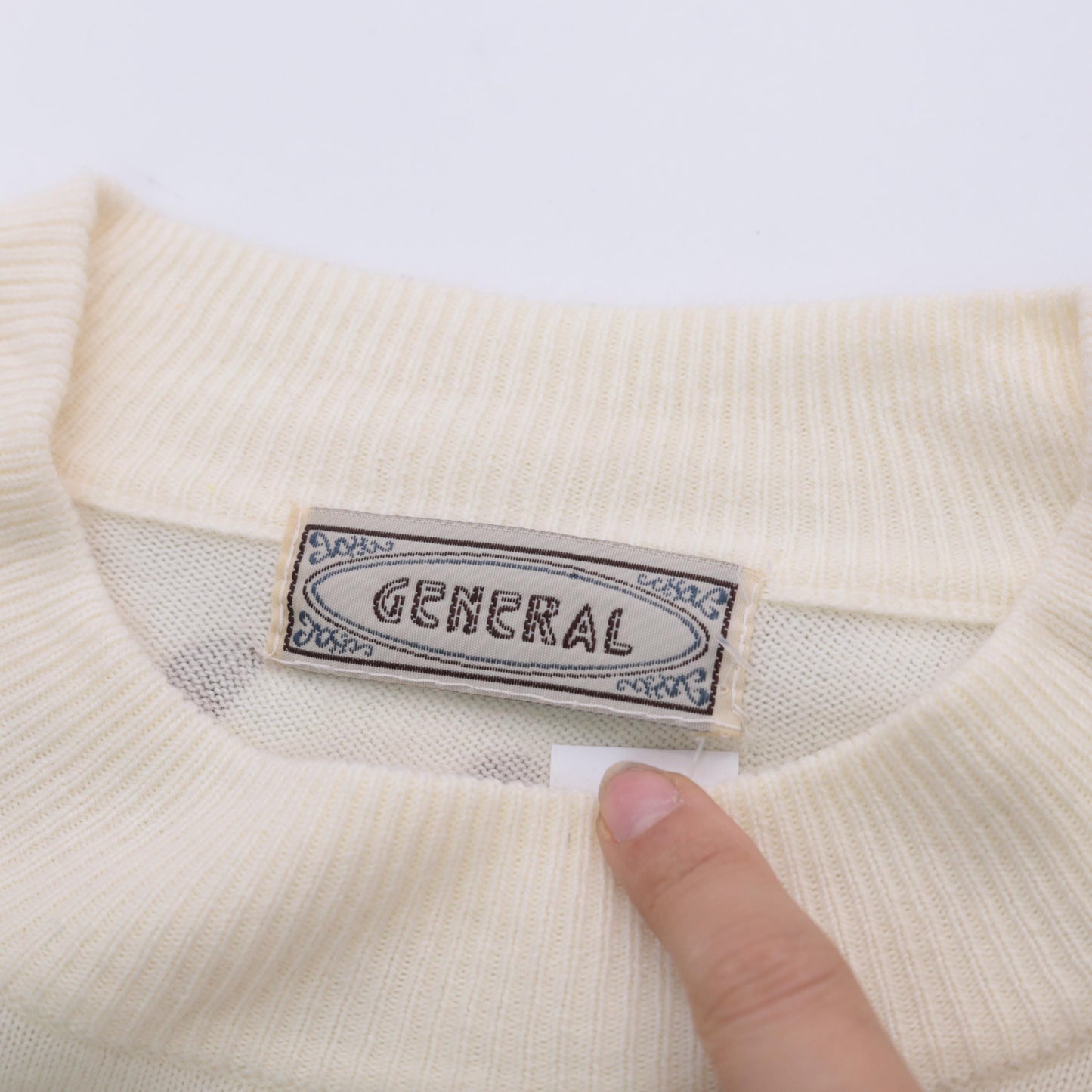 80s General Floral Knit Sweater Cream Rose Heart Print Polka Dot Large