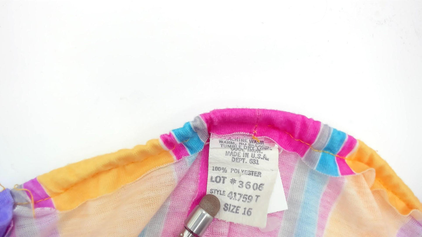 80s Pastel Rainbow Stripe Midi Sundress Square Neck Spaghetti Strap Small