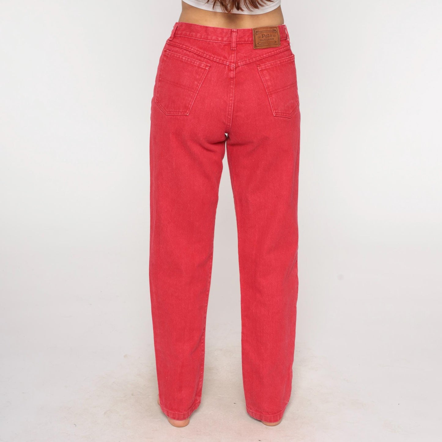 90s Polo Ralph Lauren Red Denim Jeans High Waist Straight Leg Large L