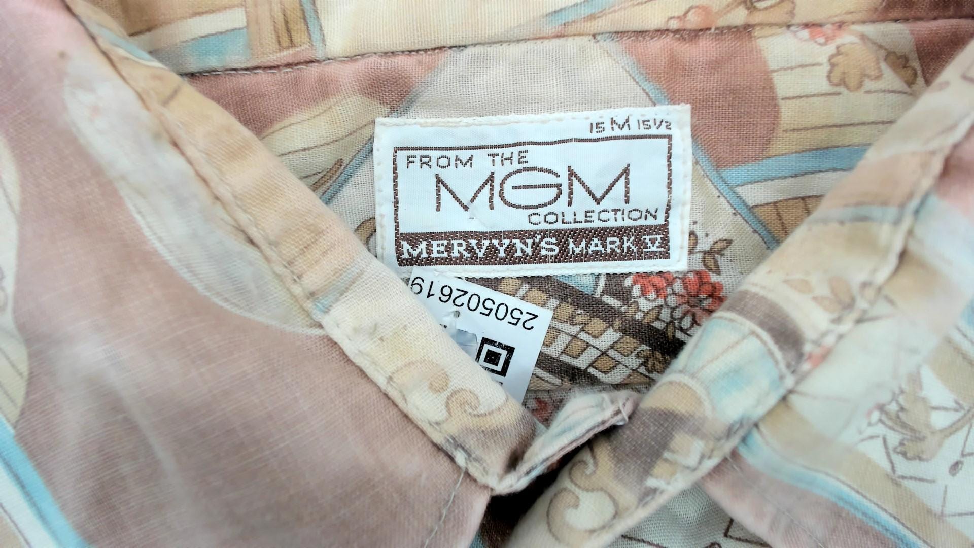 70s Garden Scene Button Down Blouse Peach Novelty Print Long Sleeve Medium