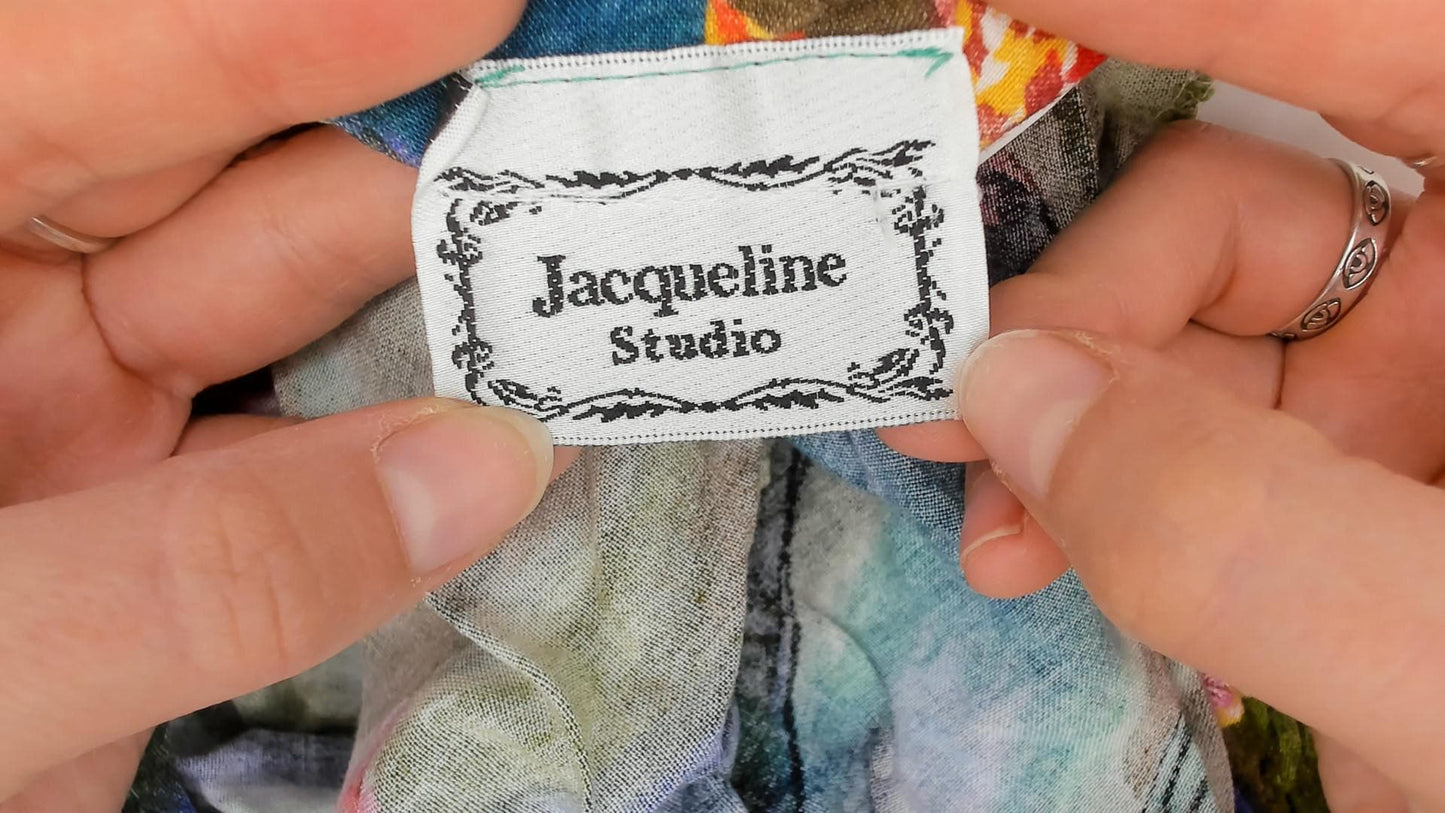 90s Jacqueline Studio Hibiscus Mini Dress Coral Pink Floral Rayon Medium
