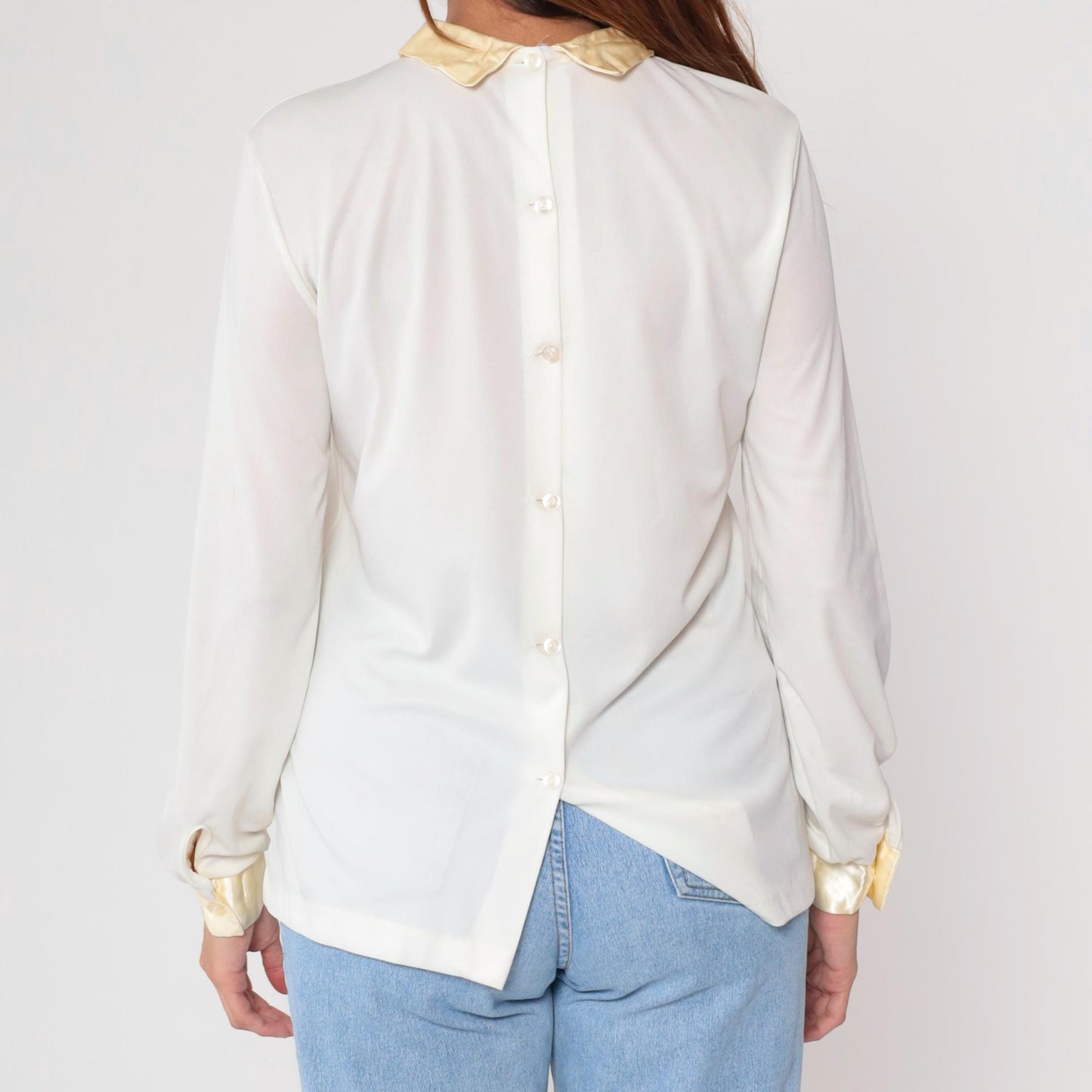70s White Cream Lace Prairie Blouse Button Up Long Sleeve Medium M