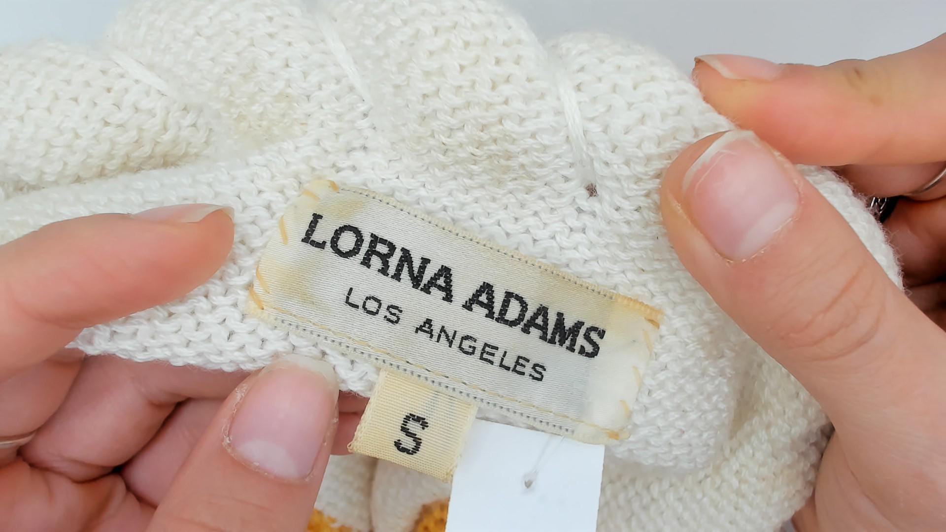 80s Lorna Adams Colorblock Knit Top Rope Collar Black Gold White Small