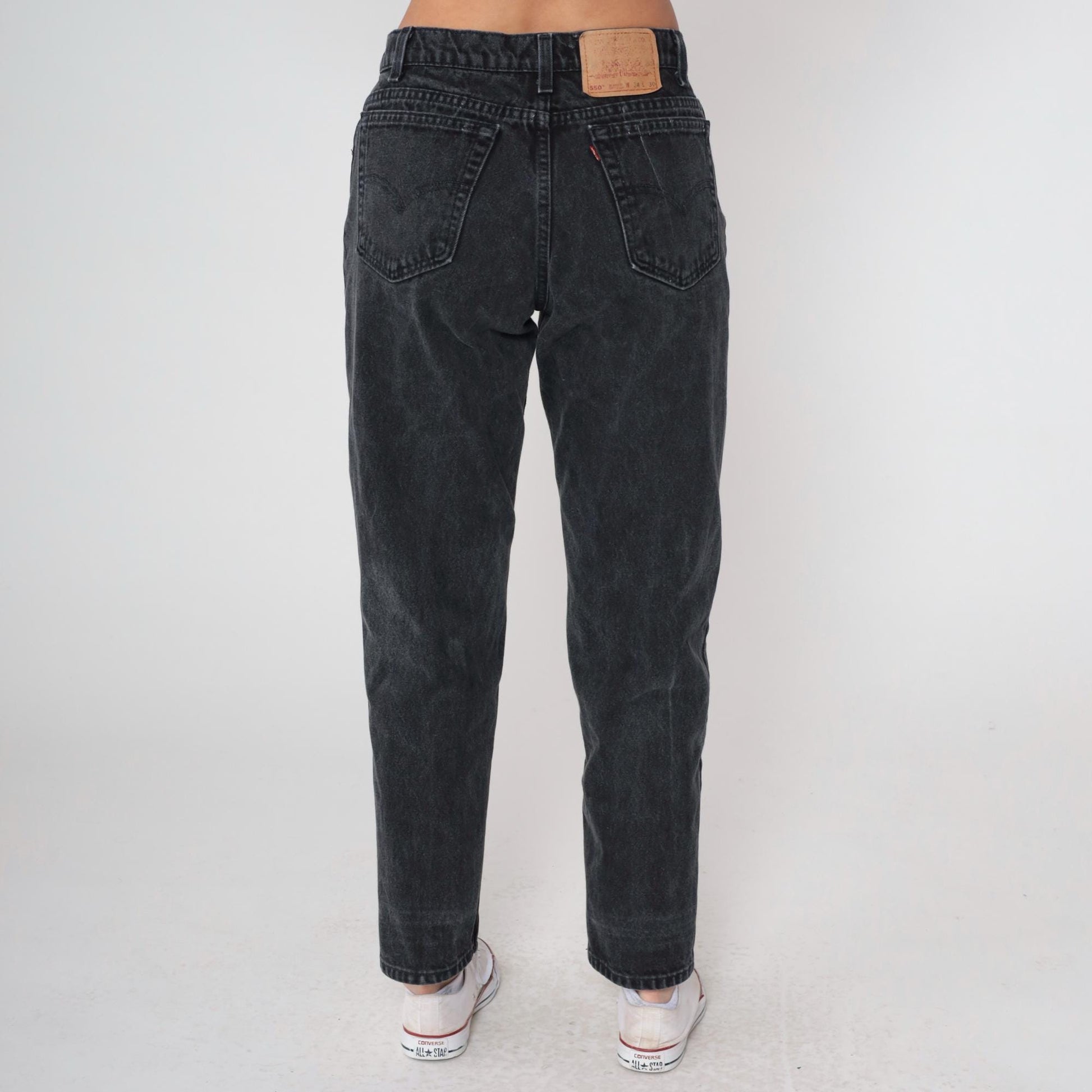 90s Levi's 550 Black Denim High-Waist Mom Jeans Made in USA 34 30