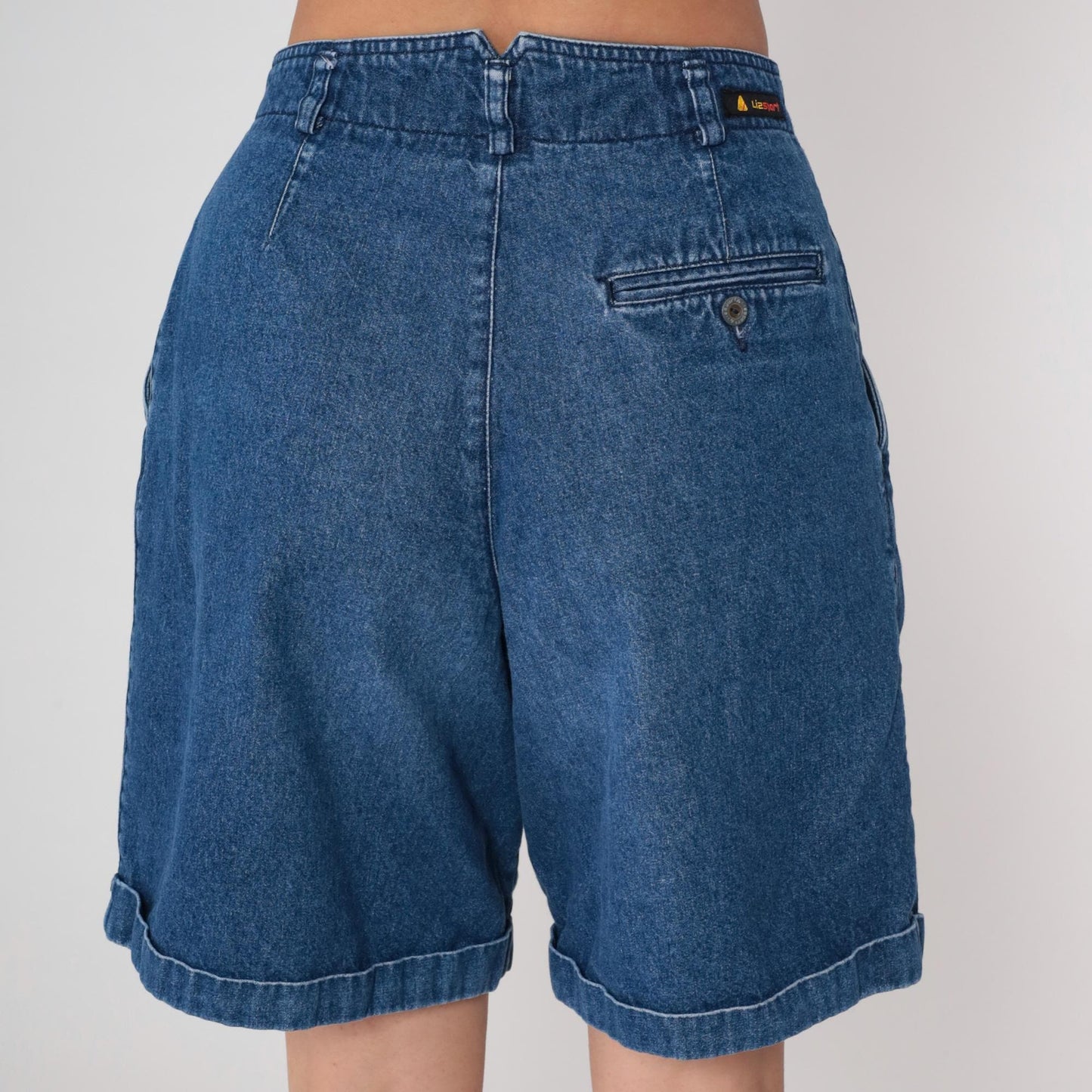 90s Liz Claiborne Pleated Jean Shorts Blue Denim High Waisted Medium