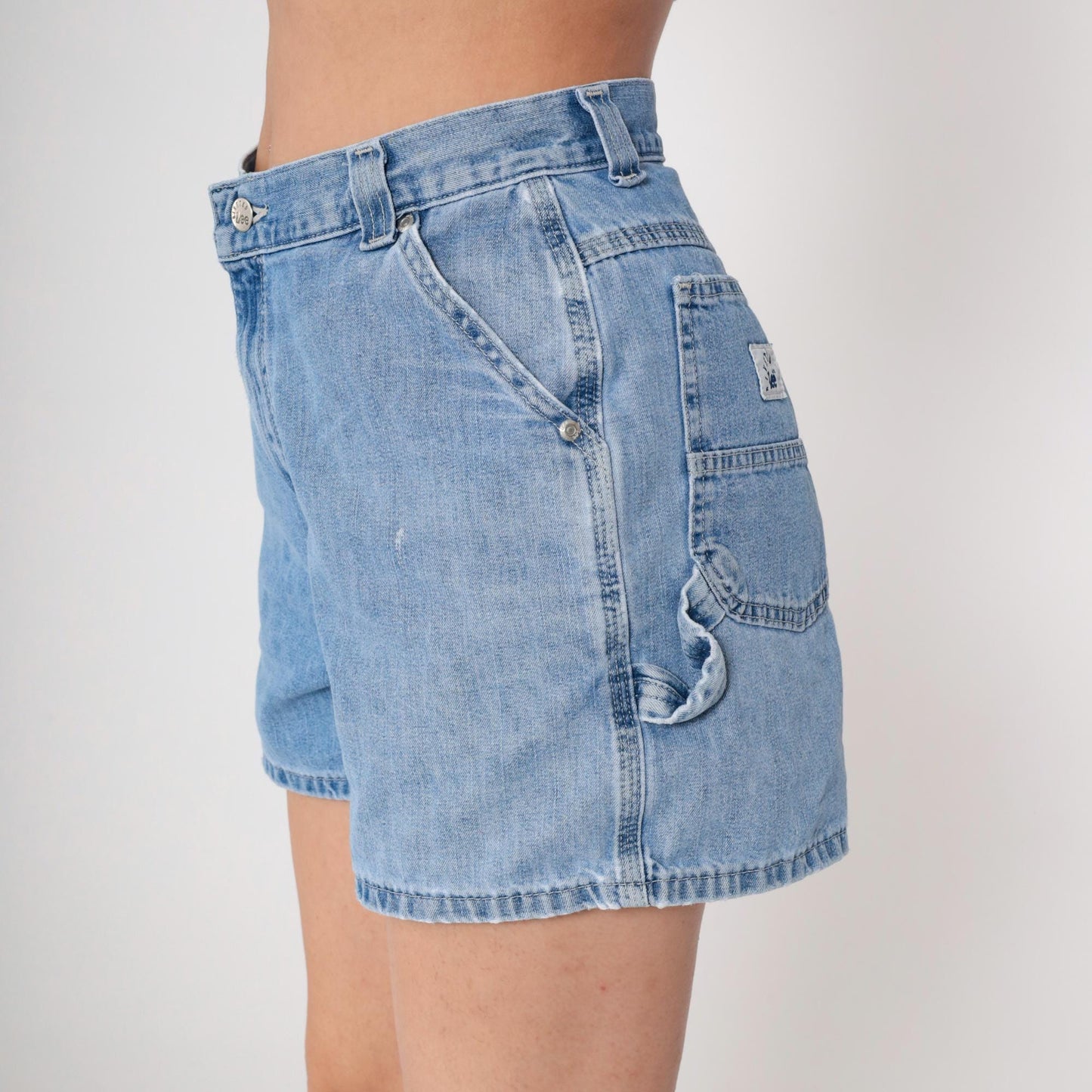 Lee 90s Blue Denim Cargo Shorts High Waist Elastic Medium