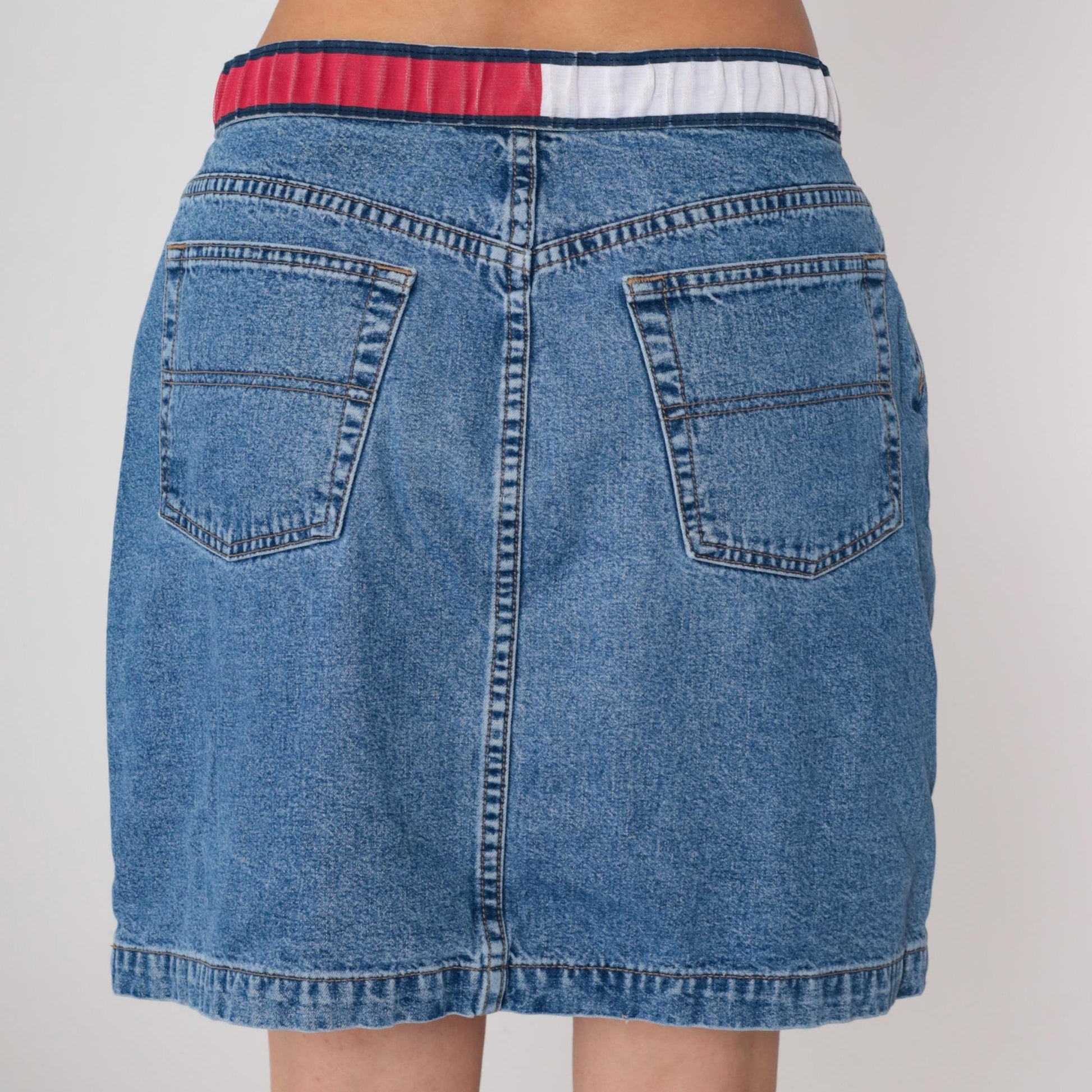 Tommy Hilfiger Y2K Denim Mini Skirt High Waist Blue Pencil Extra Large