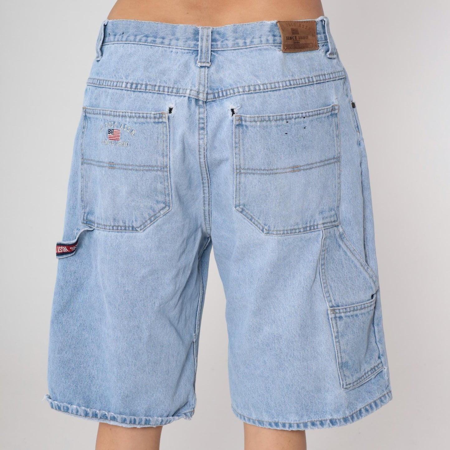 Y2K US Polo Association Carpenter Shorts Light Wash Denim Cargo Utility 36