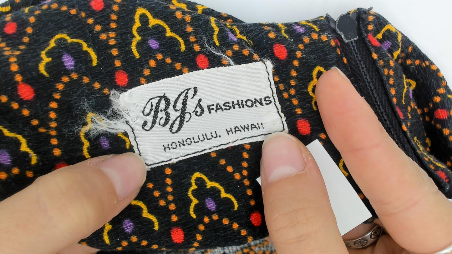 70s BJ's Fashions Honolulu Psychedelic Maxi Dress Cotton V-Neck Small