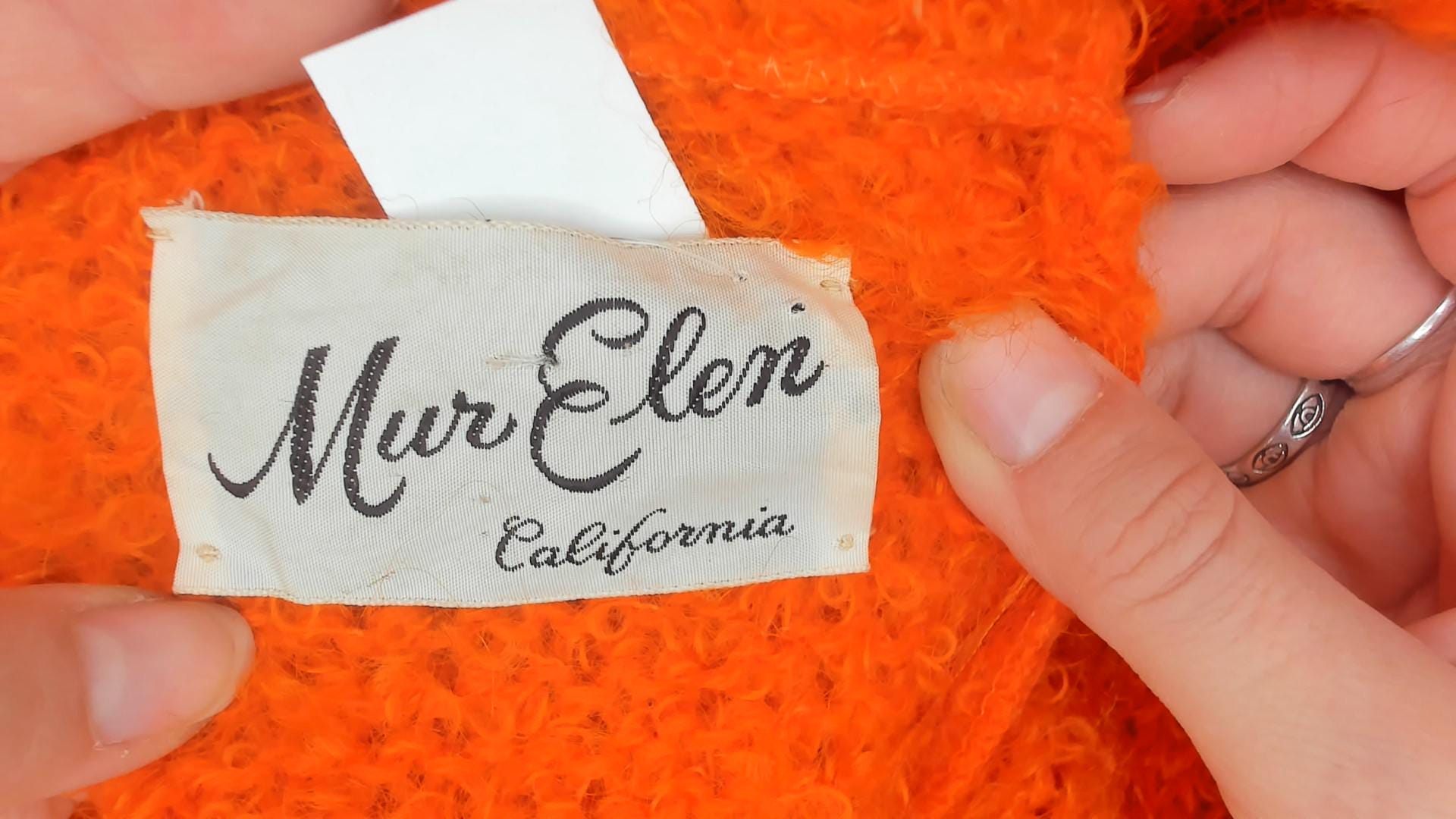 70s Mur Elen California Orange Boucle Cardigan Coat Maxi Length Small