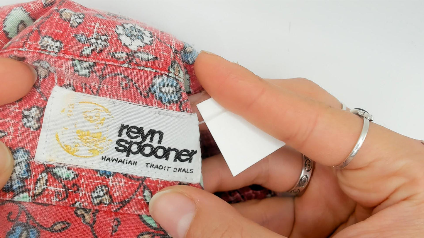 90s Reyn Spooner Hawaiian Shirt Pink Floral Button Down Cotton Medium