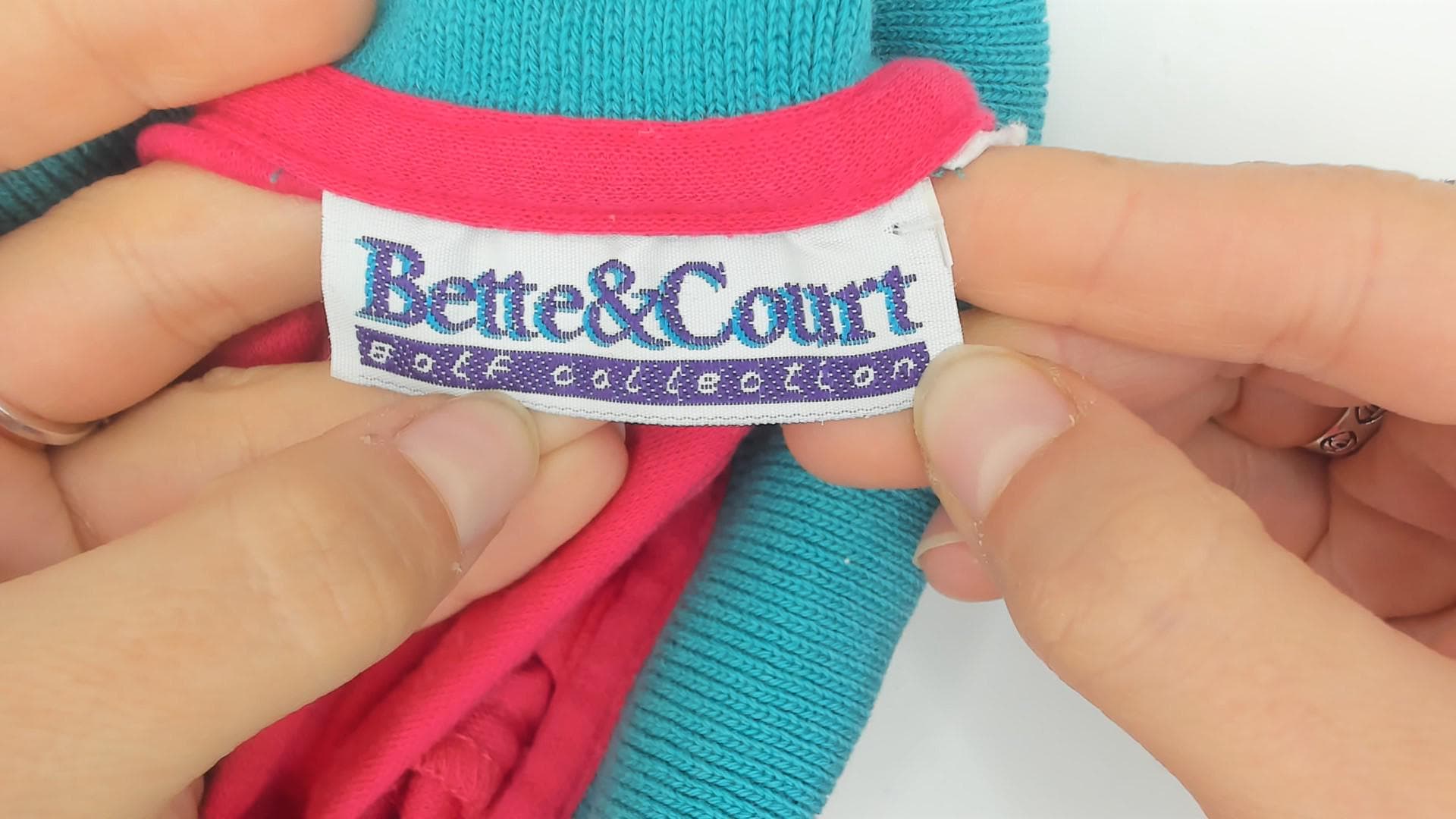 90s Bette & Court Hot Pink Polo Shirt Teal Trim Golf EWG Large L