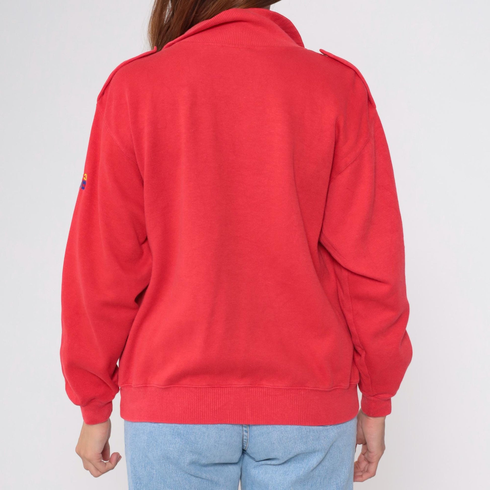 90s Liz Sport Red Quarter Zip Sweatshirt Nautical Flag Embroidery Medium M