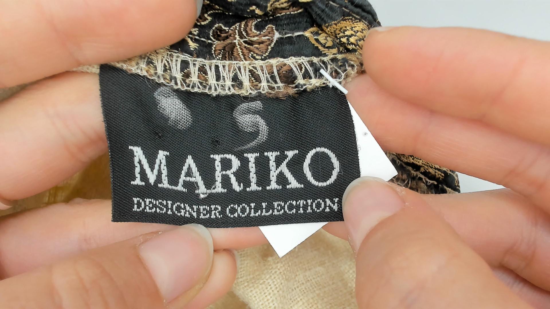 90s Mariko Beige Linen Dragon Embroidery Mini Dress Short Sleeve Medium M