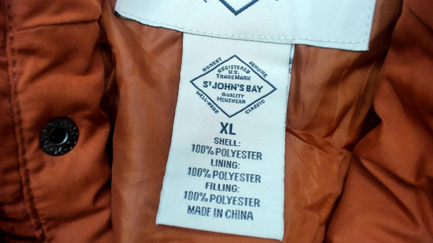 Y2K St Johns Bay Burnt Orange Puffer Vest Quilted Zip Snap Collar Extra Large XL