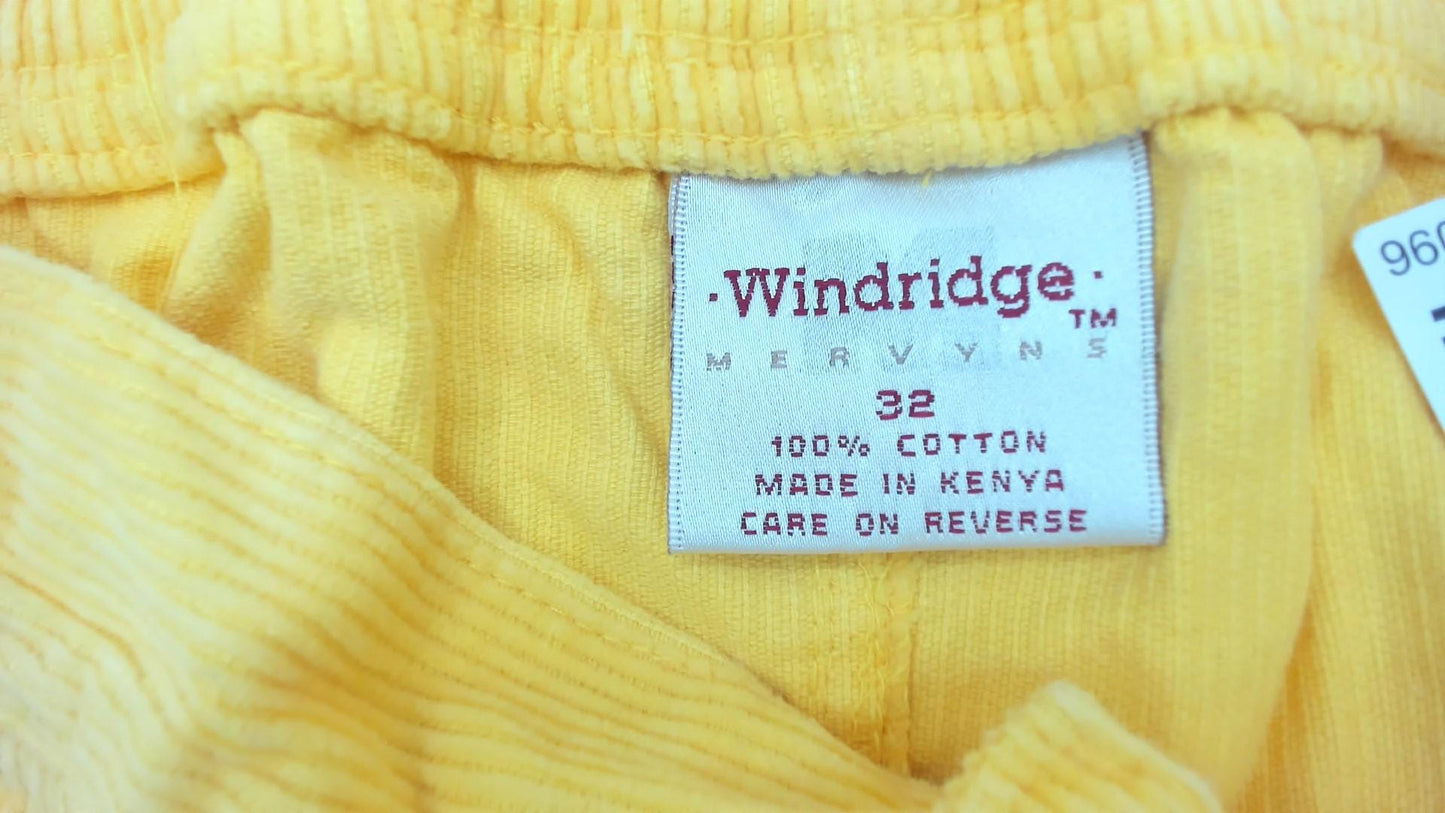 80s Windridge Lemon Yellow Corduroy Shorts High Waist Button Fly Large