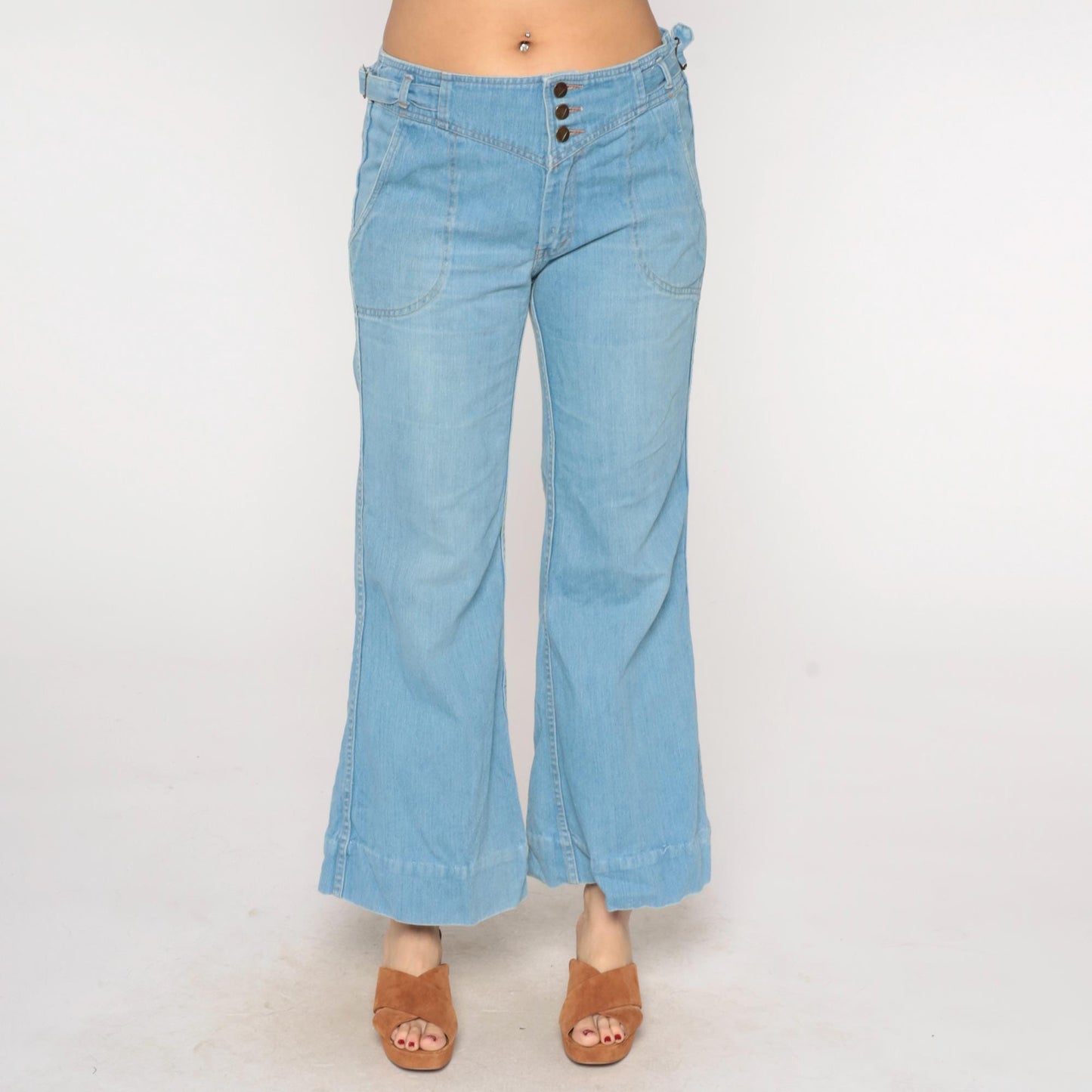 70s Viceroy Bell Bottom Flare Jeans Light Blue Denim High-Waist Extra Large