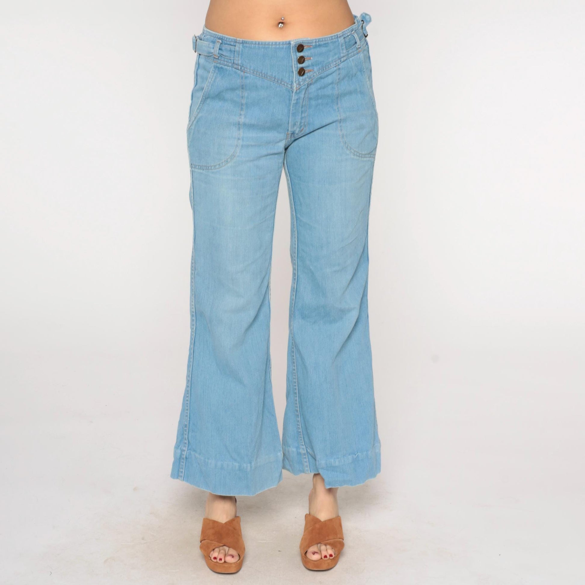 70s Viceroy Bell Bottom Flare Jeans Light Blue Denim High-Waist Extra Large