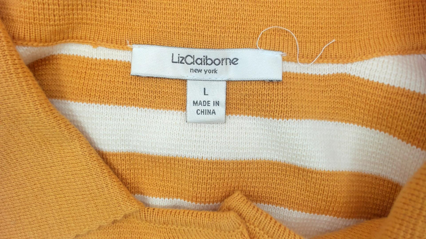 Y2K Liz Claiborne Mustard Striped Cardigan Pointed Collar Large L