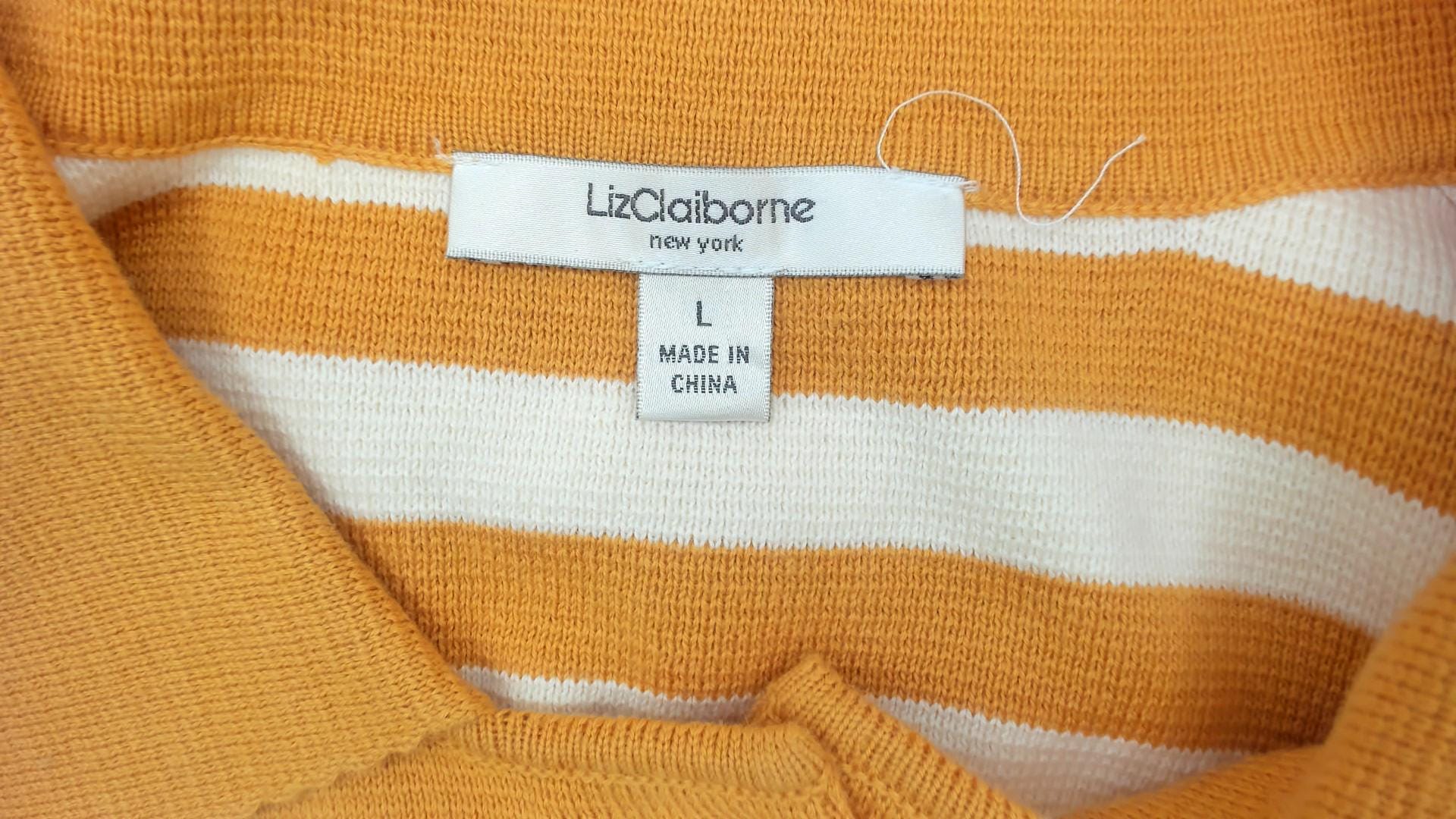 Y2K Liz Claiborne Mustard Striped Cardigan Pointed Collar Large L